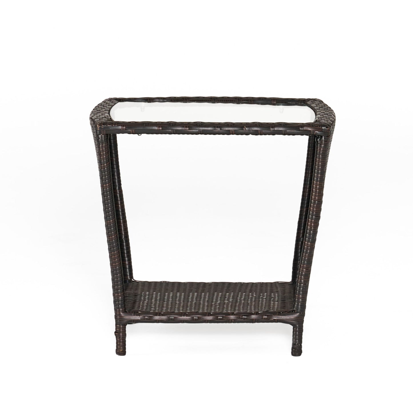 Trenton - Outdoor Side Table With Glass Top - Brown Rattan Noble House