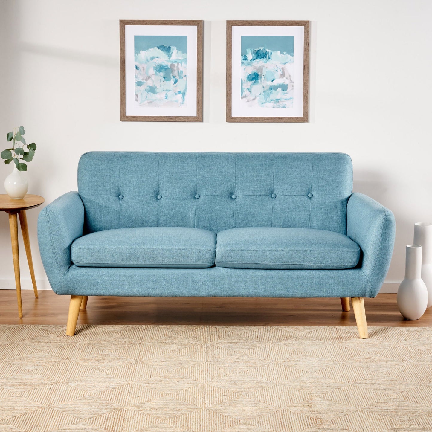 Modern Loveseat Sofa With Button Tufted Backrest Noble House
