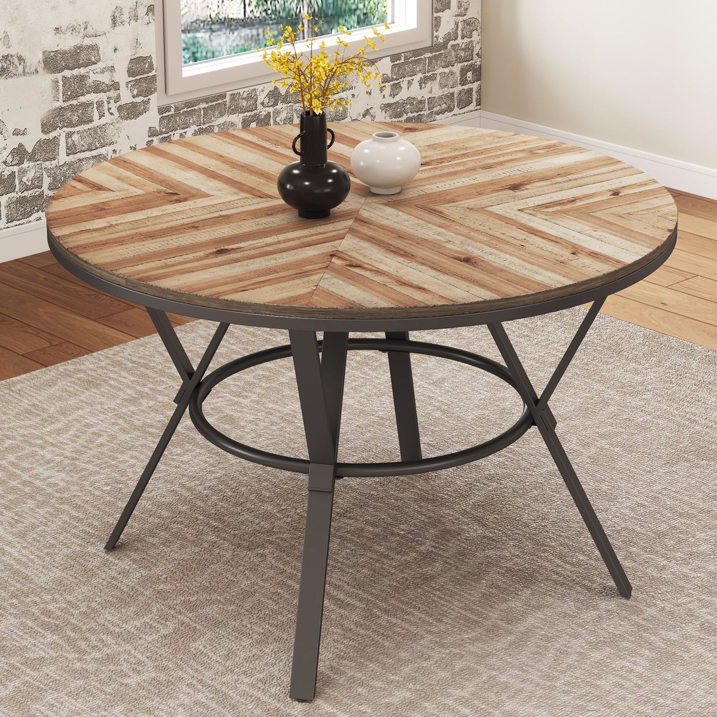 Modern Style Indoor Dining Round Table With Metal Legs - Light Birch Noble House