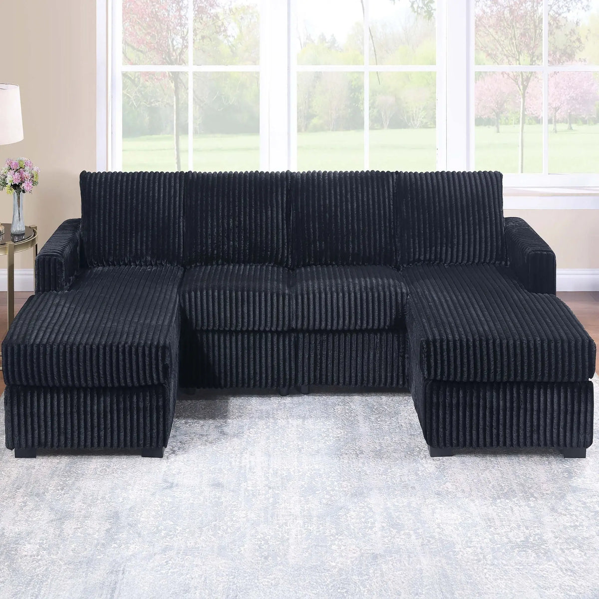 U-Shaped Sectional Set With Cushion Back Armless Chairs Right And Left Arm Chaise Home Essentials