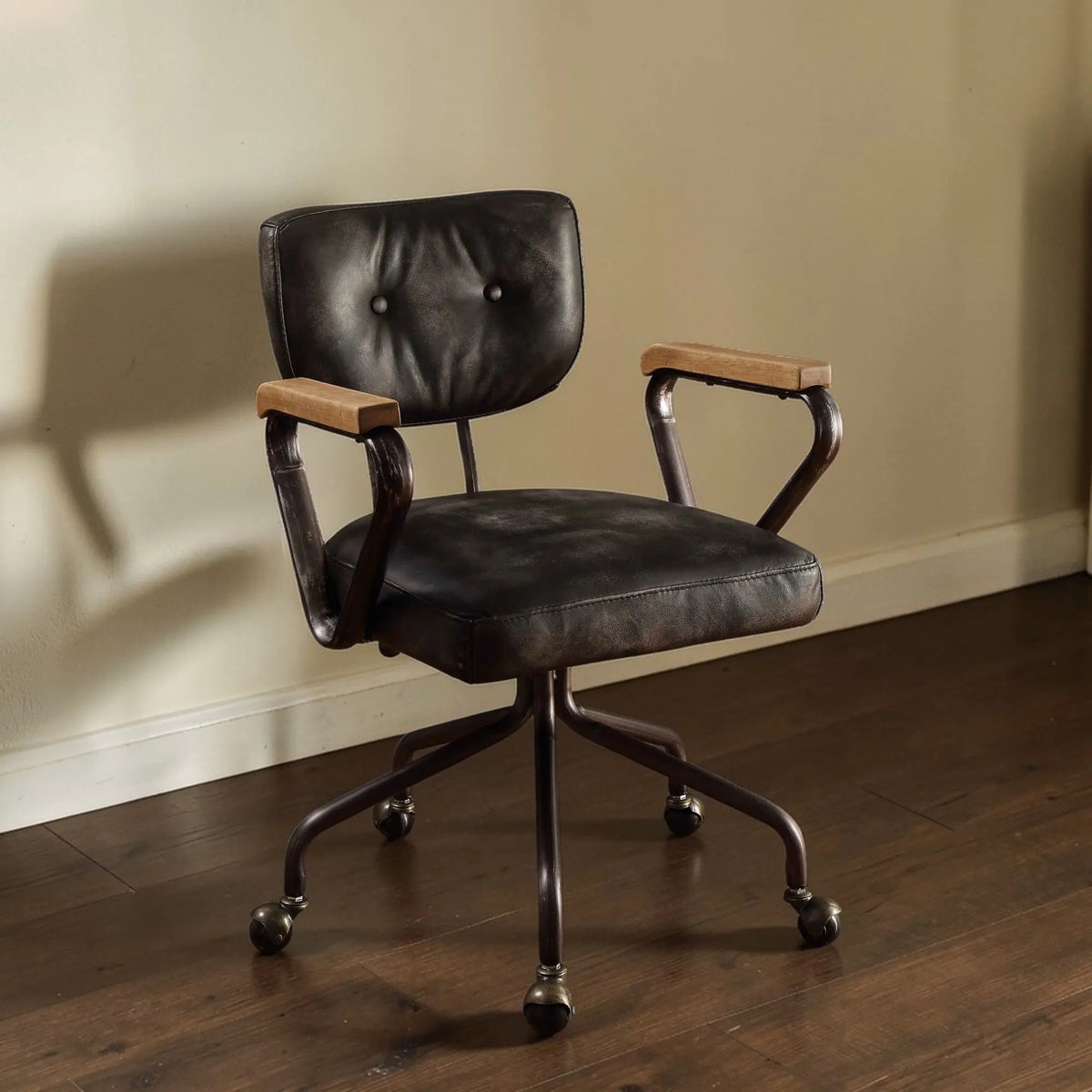 Hallie - Top Grain Leather Office Chair - Vintage Black Acme