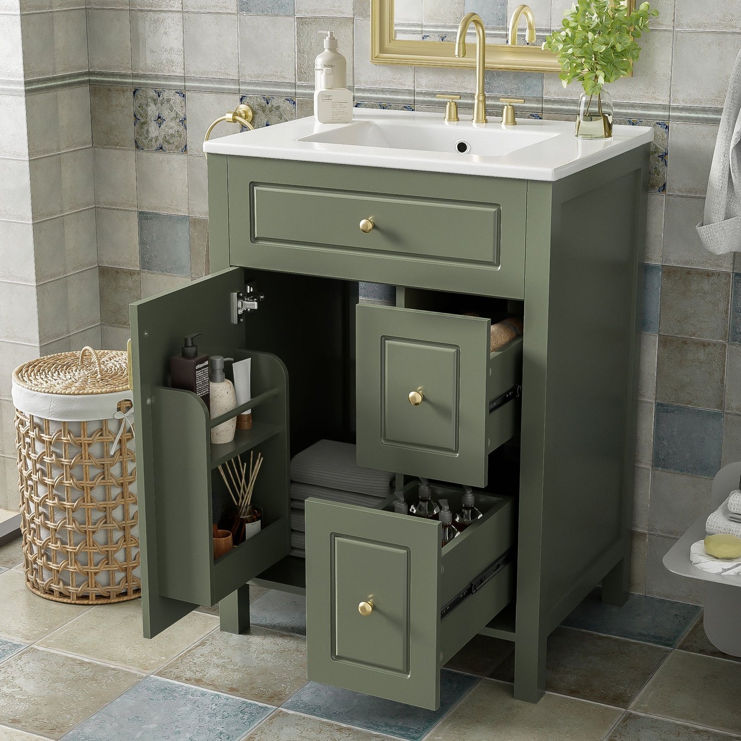 Elegant Bathroom Vanity With Ceramic Sink, Soft Close Doors And Drawers, Double Storage Racks Hearth and Haven