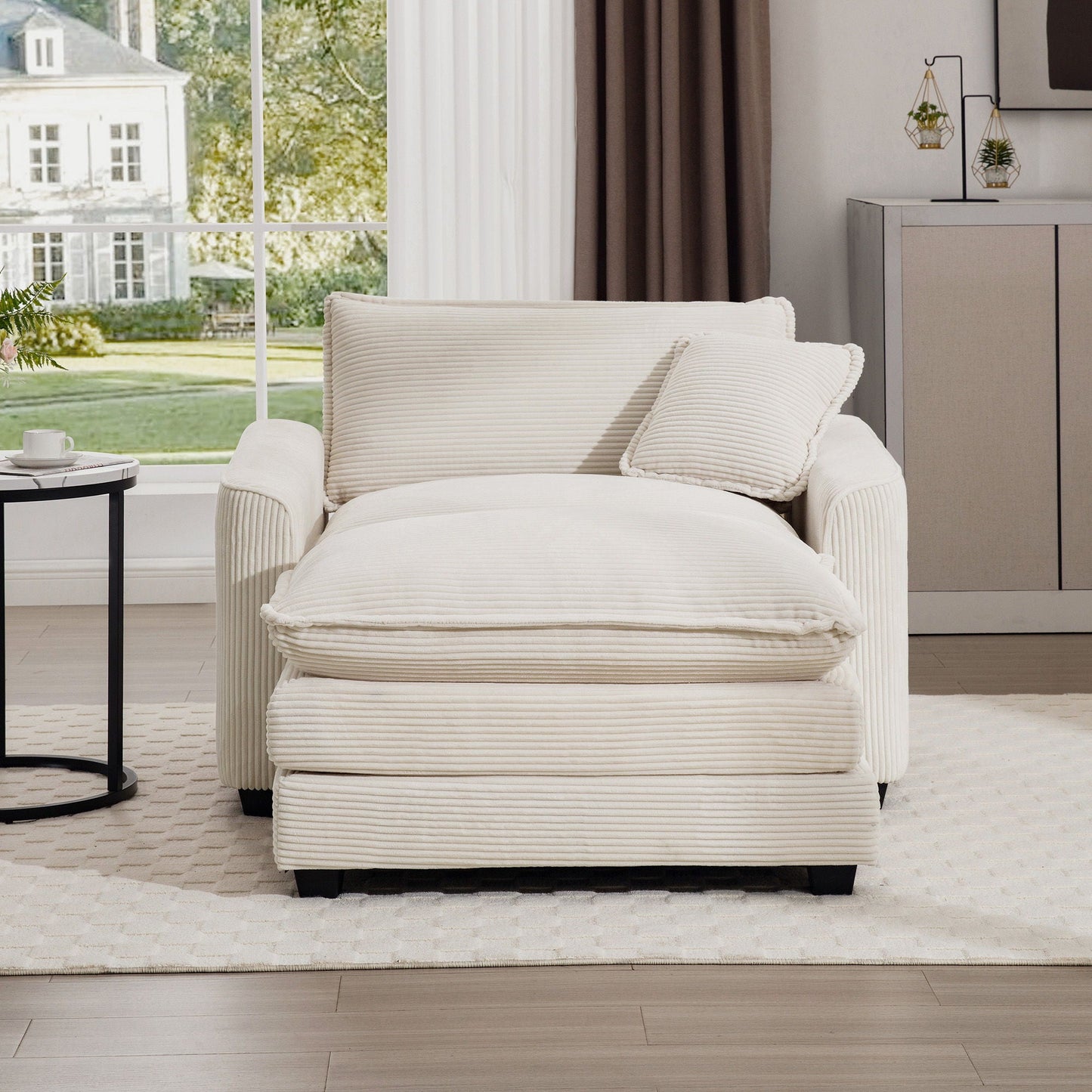 Classic Modern Comfortable Single Chair Deep Seat Sofa With Footstool Home Essentials