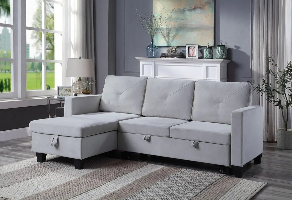 Nova - Velvet Reversible Sleeper Sectional Sofa With Storage Chaise Lilola Home