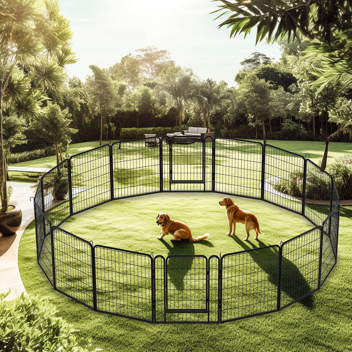 108.27" 16 Panels Heavy Duty Metal Playpen With Door, Dog Fence Pet Exercise Pen For Outdoor - Black Daily Nest