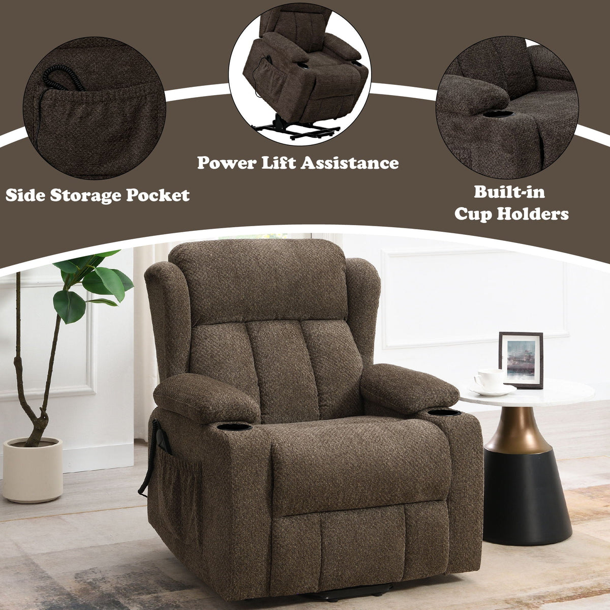 Lusio - Power Motion Recliner With Lift & Cup Holder - Brown Acme