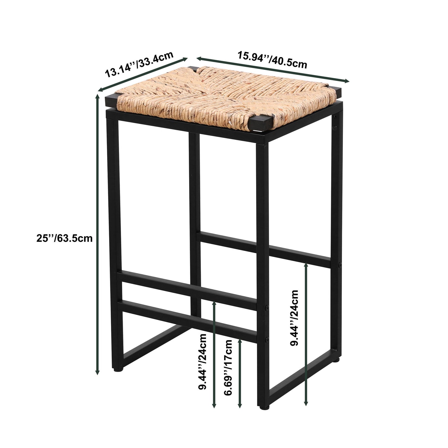 25" Height Backless Water Hyacinth Woven Bar Stools With Footrest (Set of 2) - Natural Home Essentials