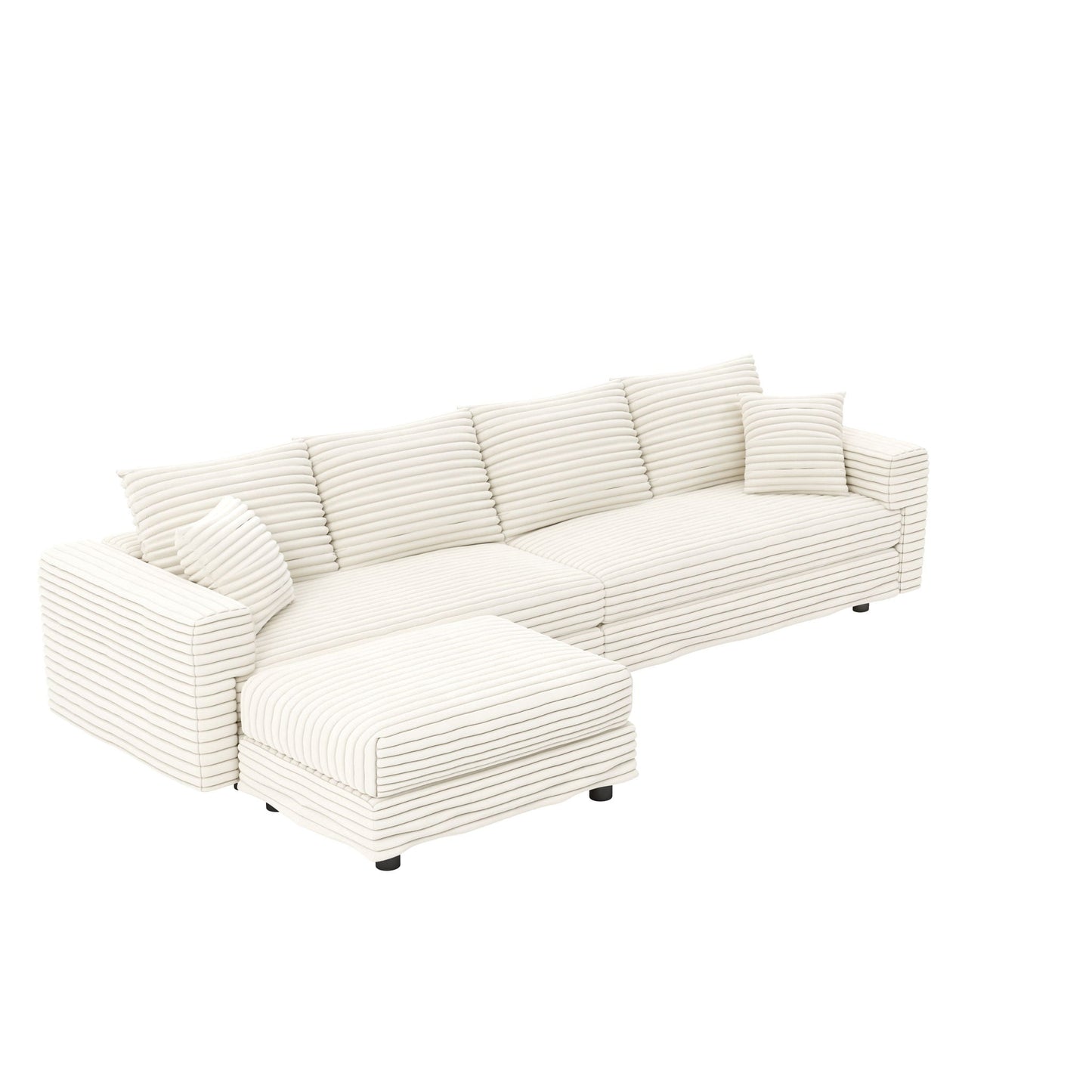 Plush Corduroy 4 Seat Sofa With Soft Pillows And Movable Ottoman - Snoozhouse