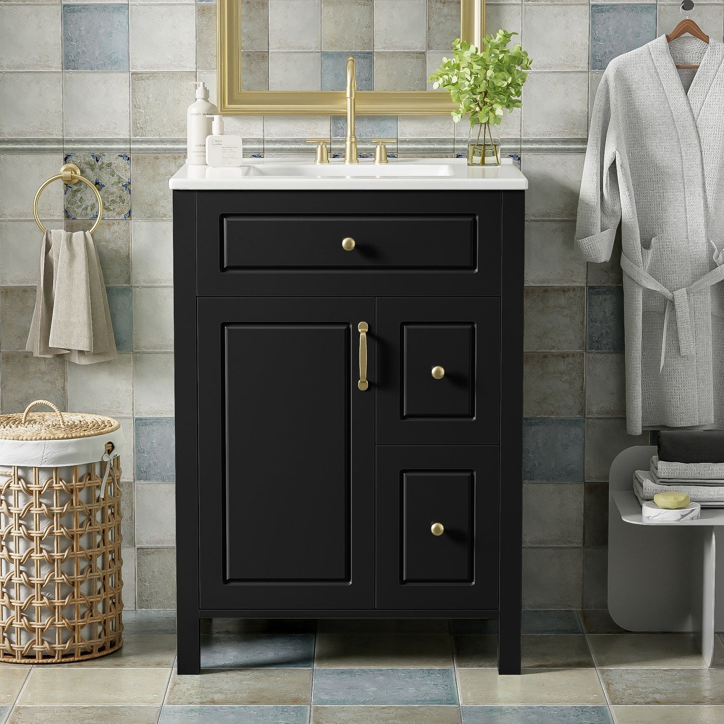 Elegant Bathroom Vanity With Ceramic Sink, Soft Close Doors And Drawers, Double Storage Racks Hearth and Haven