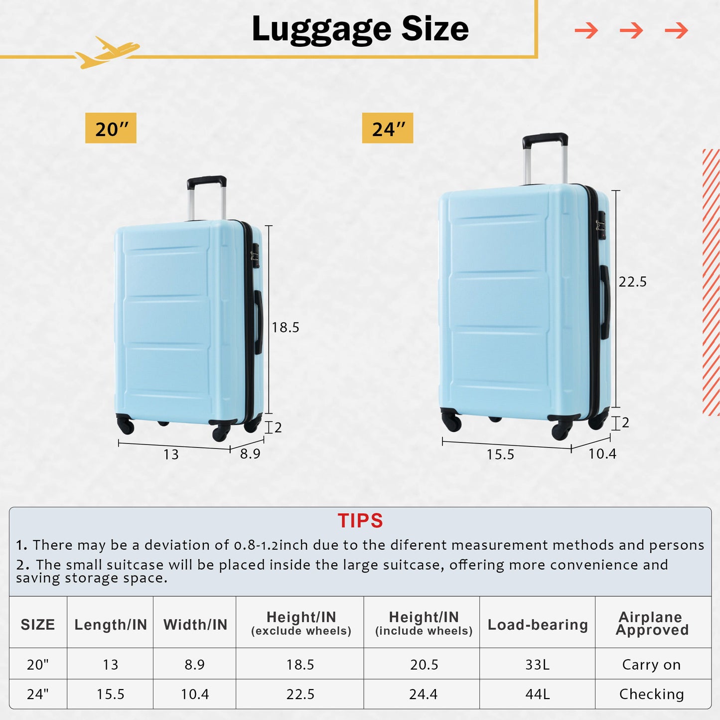 2 Piece Luggage Set With Bags Expanable Spinner Wheels ABS Lightweight Suitcase With Tsa Lock 20" / 24" Daily Nest