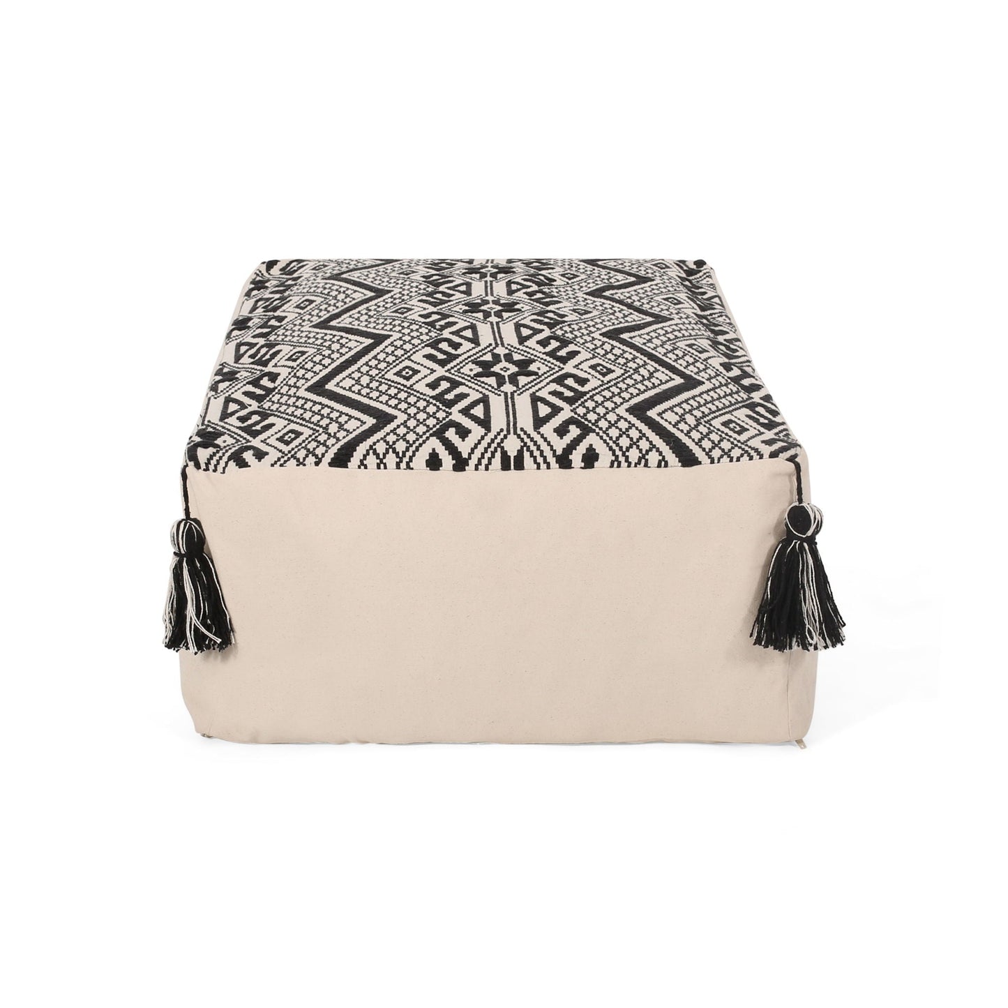 Kiki - Rectangular Pouf Ottoman Floor Cushion Natural - Black Home Essentials
