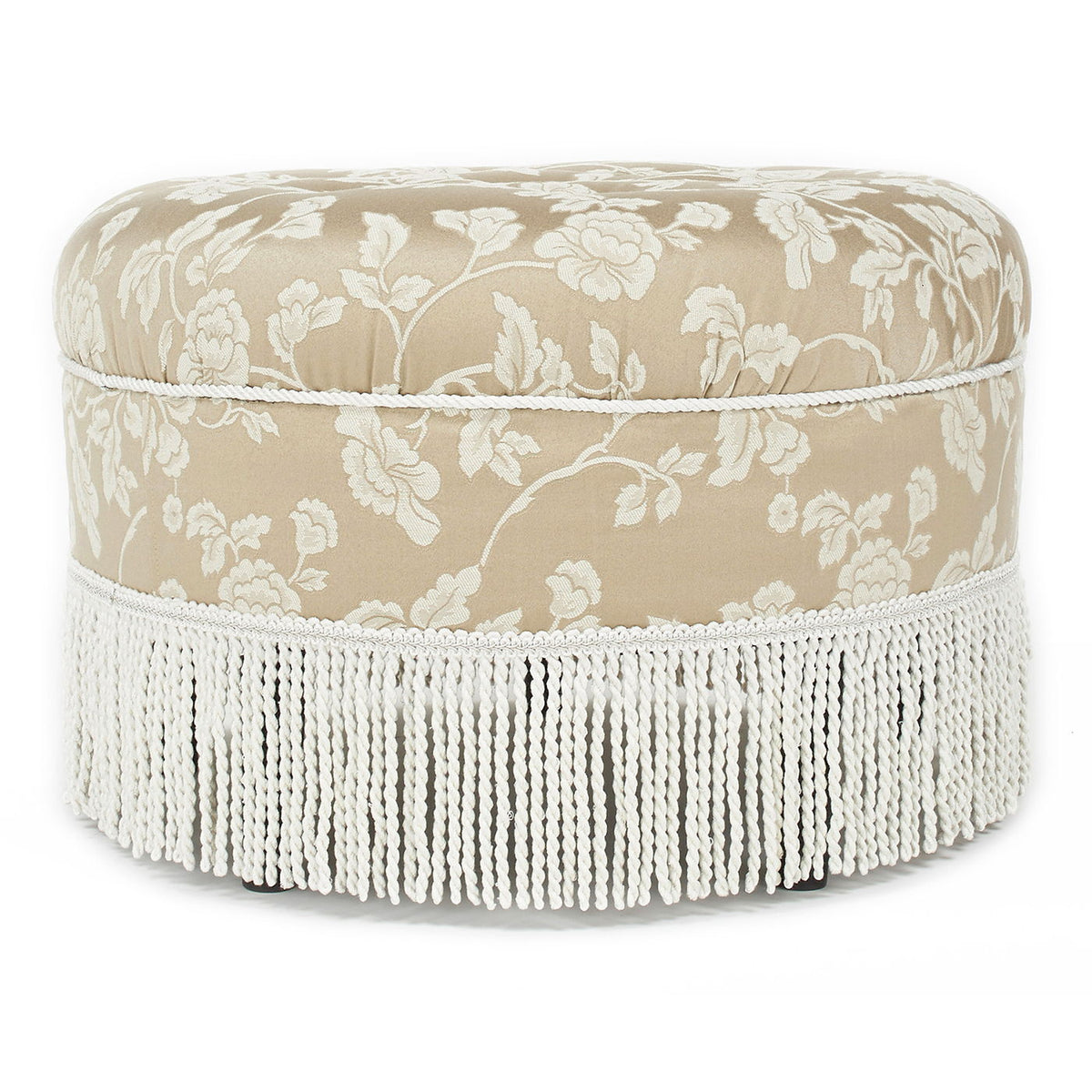 Yolanda - Floral Round Upholstered Accent Ottoman - Beige Jennifer Taylor Home