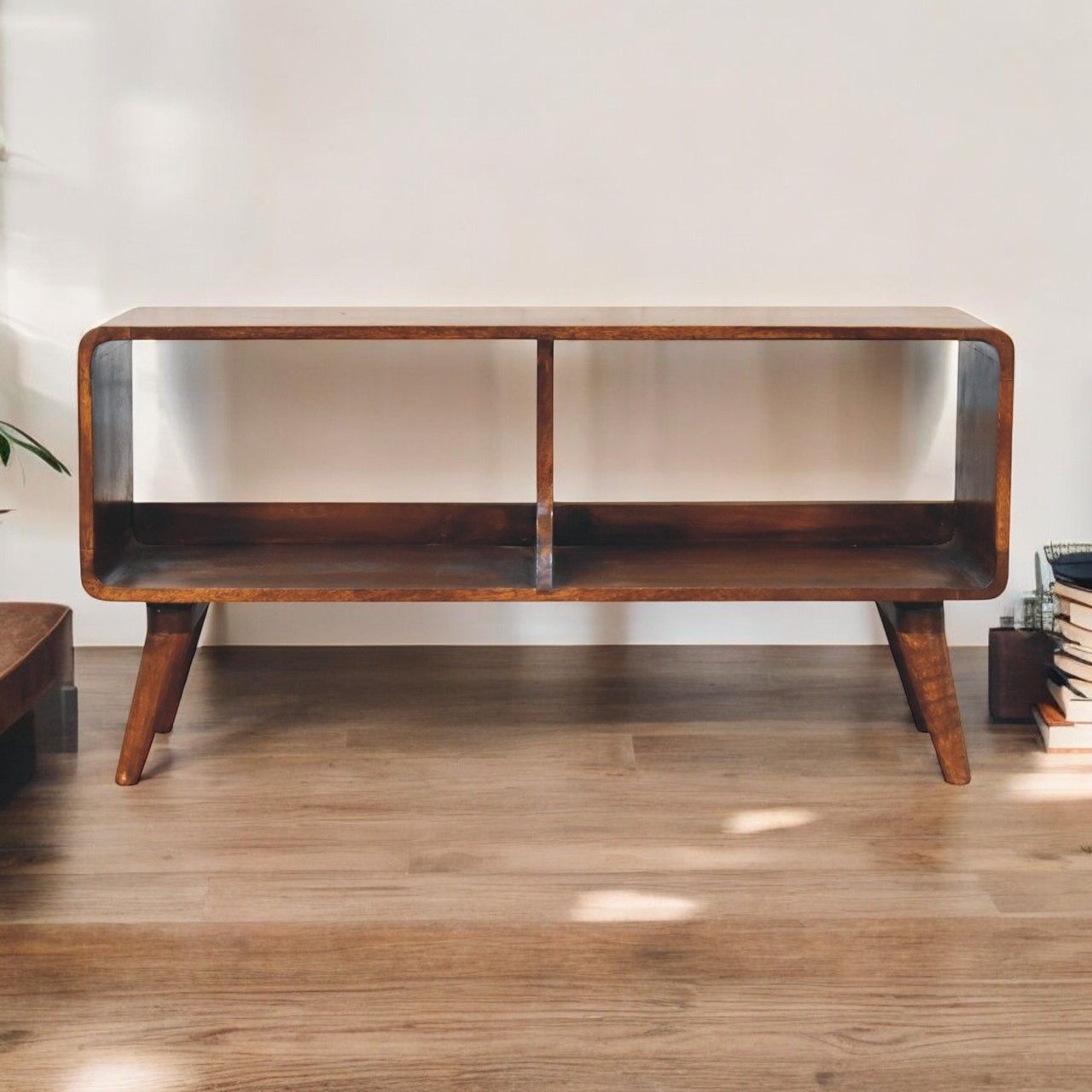 Curved Double Slot Media Unit - Dark Brown Artisan Furniture
