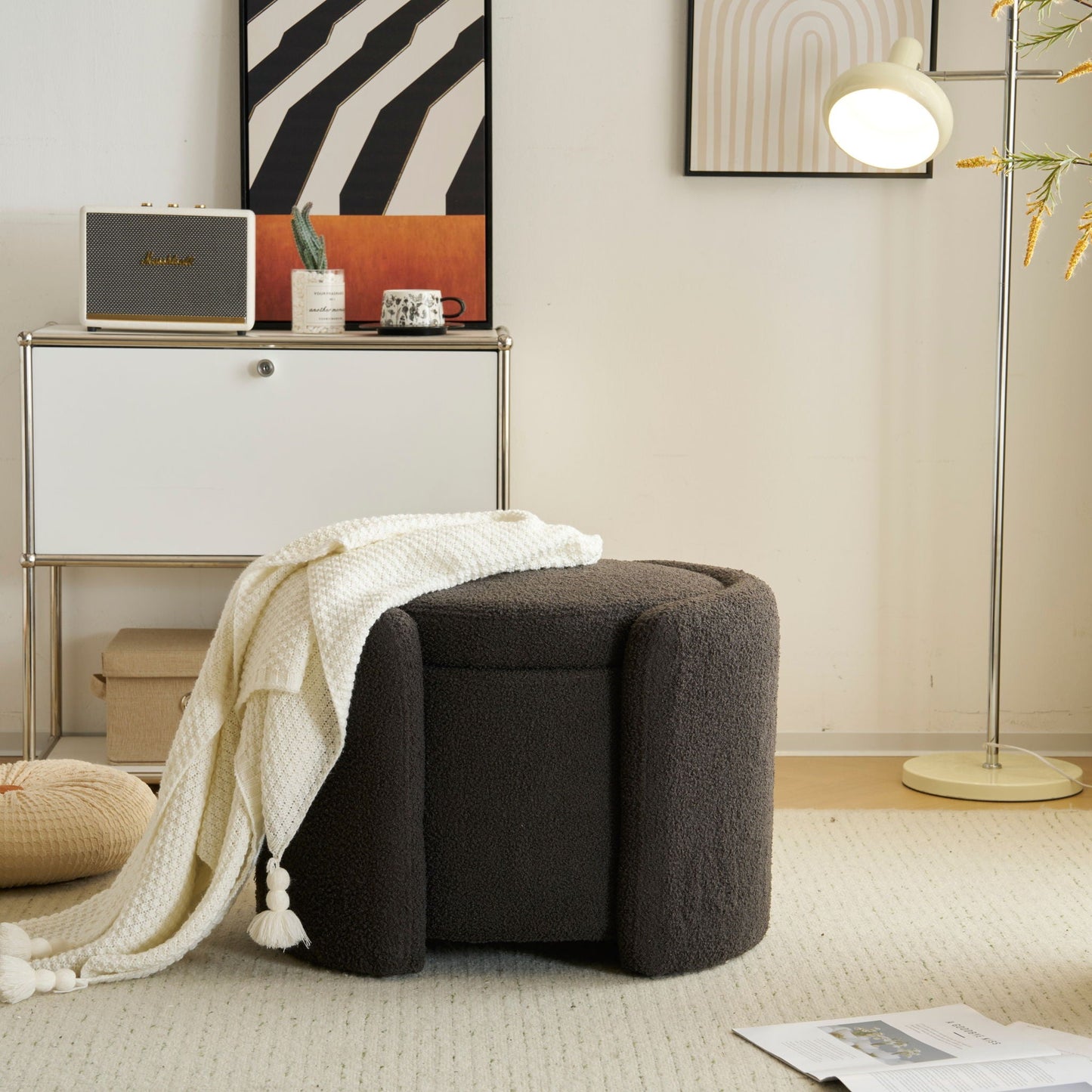 Cozy Boucle Storage Ottoman, Stylish Comfort With Hidden Storage Noble House