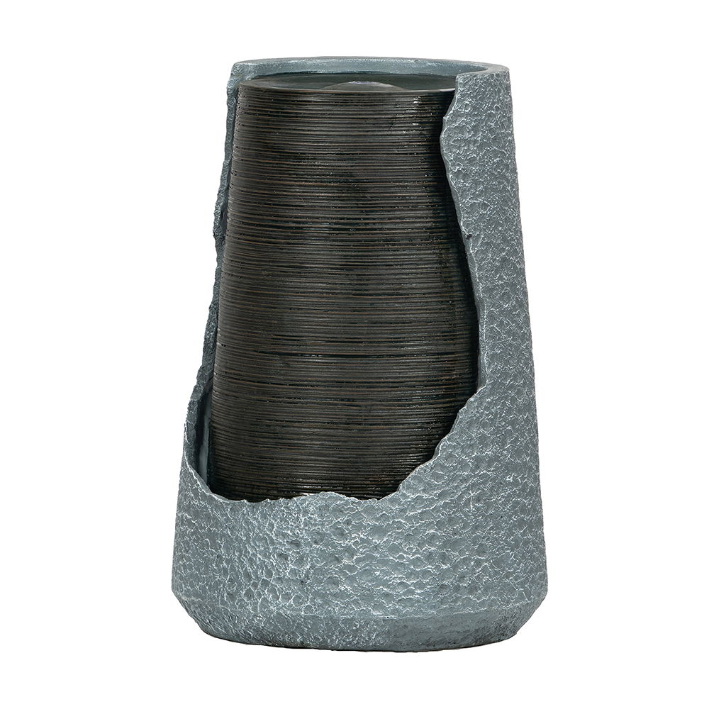 Indoor Outdoor Water Fountain, Unique Broken Urn Fountain Chic Dynamic Modern Design With Light For Garden Daily Nest