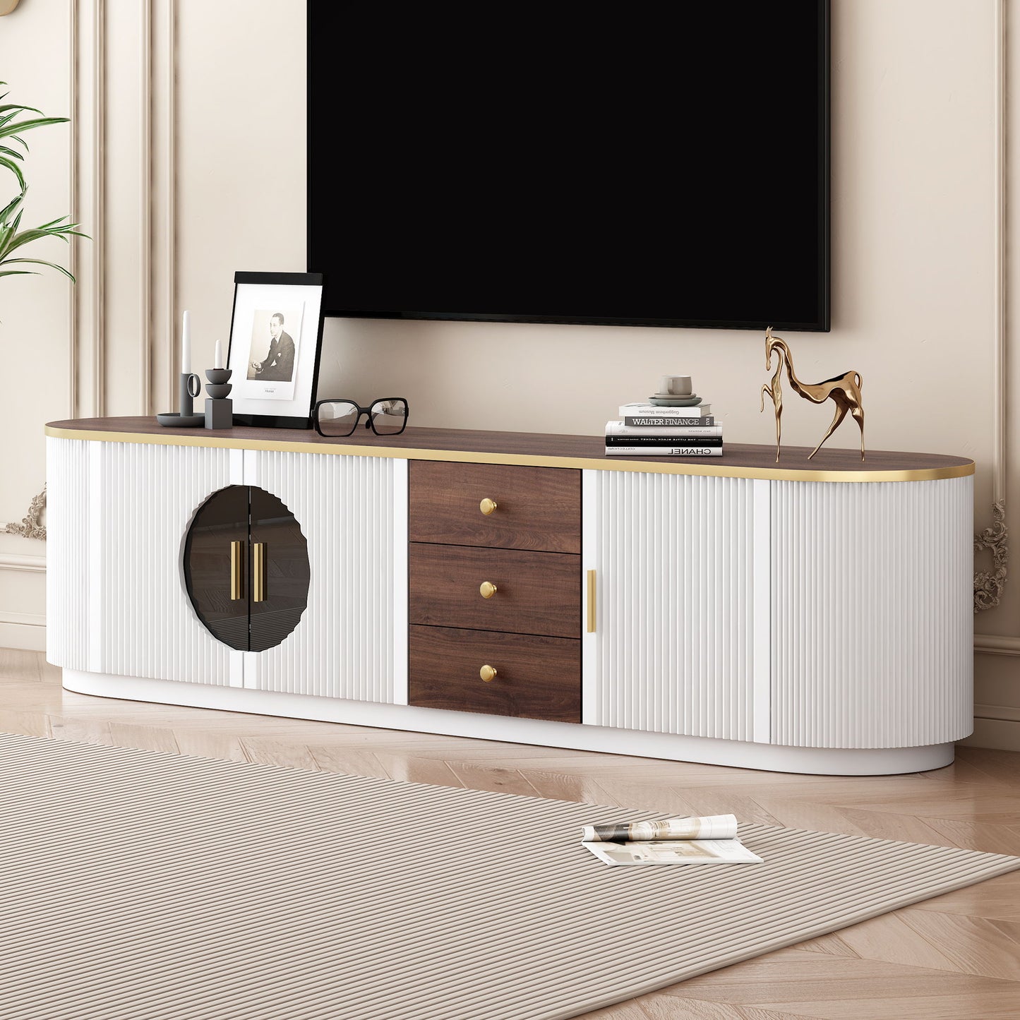 Modern Minimalist TV Stand For TVs Up To 80" With 3 Drawers And 1 Shelf Hearth and Haven