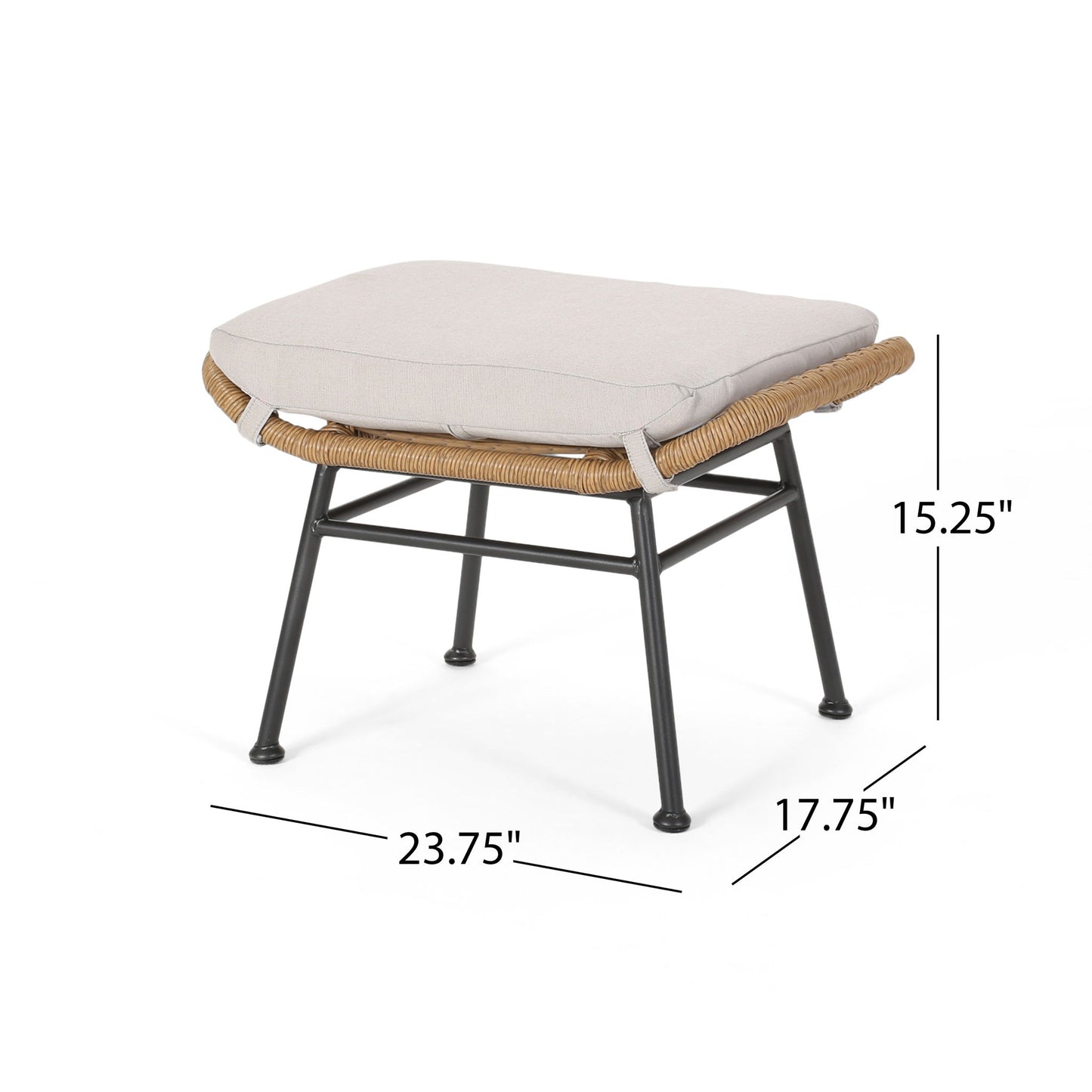 Outdoor Modern Boho Wicker Ottoman With Cushions (Set of 2) Noble House