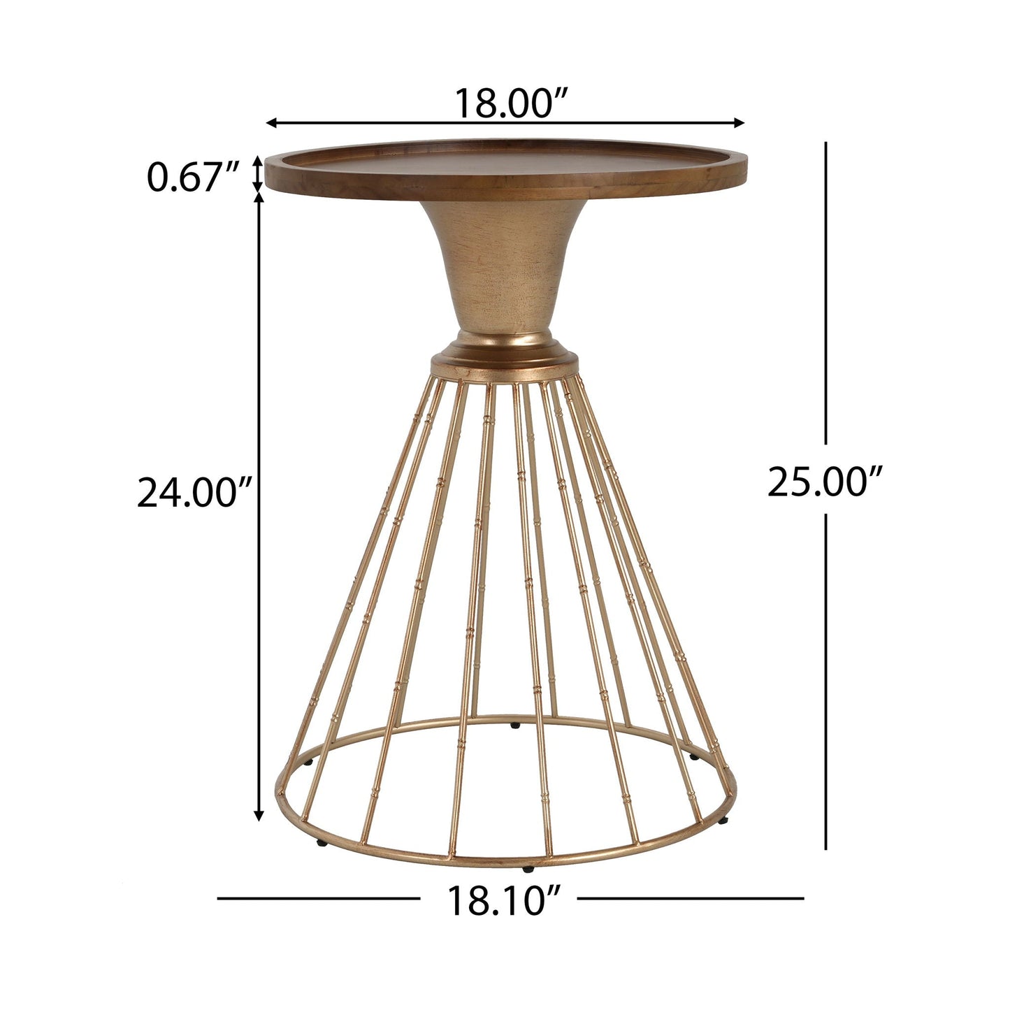 Hollow - Edge Retro Art Pine Side Table With Antique And Natural Color, Iron And Pine Construction - Antique Gold / Natural Noble House