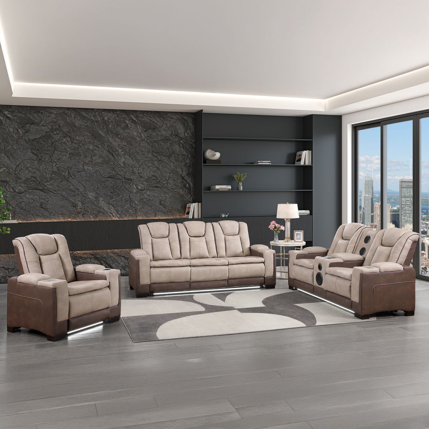 Bruno - Power Reclining Living Room Set With LED Lighting Matrix Furniture Group