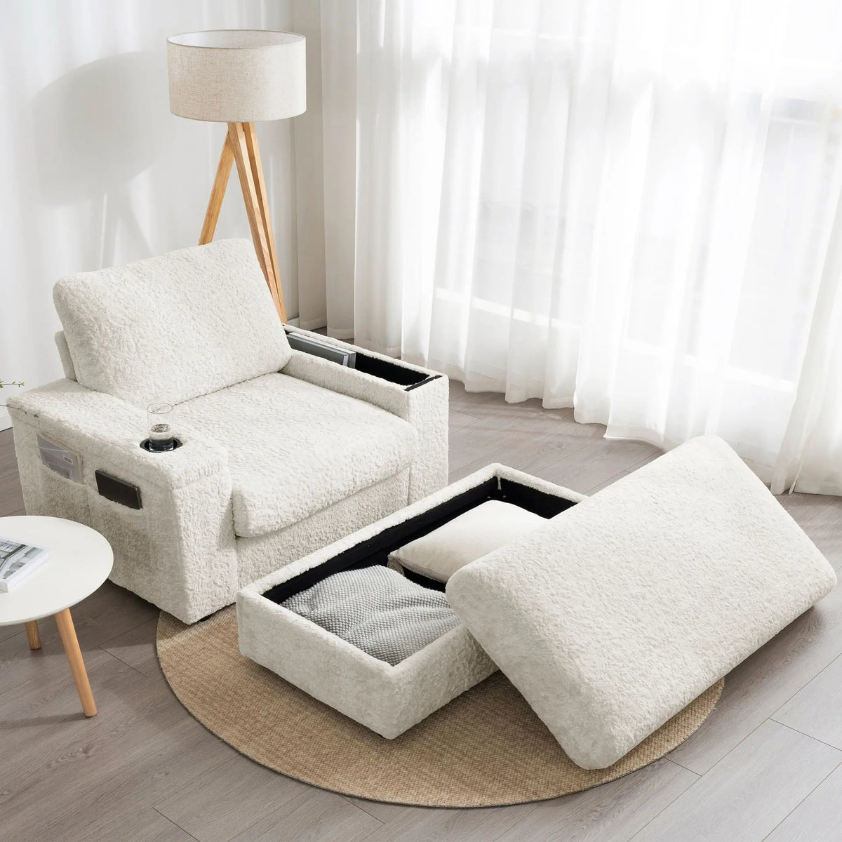 Oversized Chaise Lounge Indoor Rabbit Fur Sofa Bed With Storage Ottoman And Armrests Cup Holders With Deep Seat Luxe & Co.