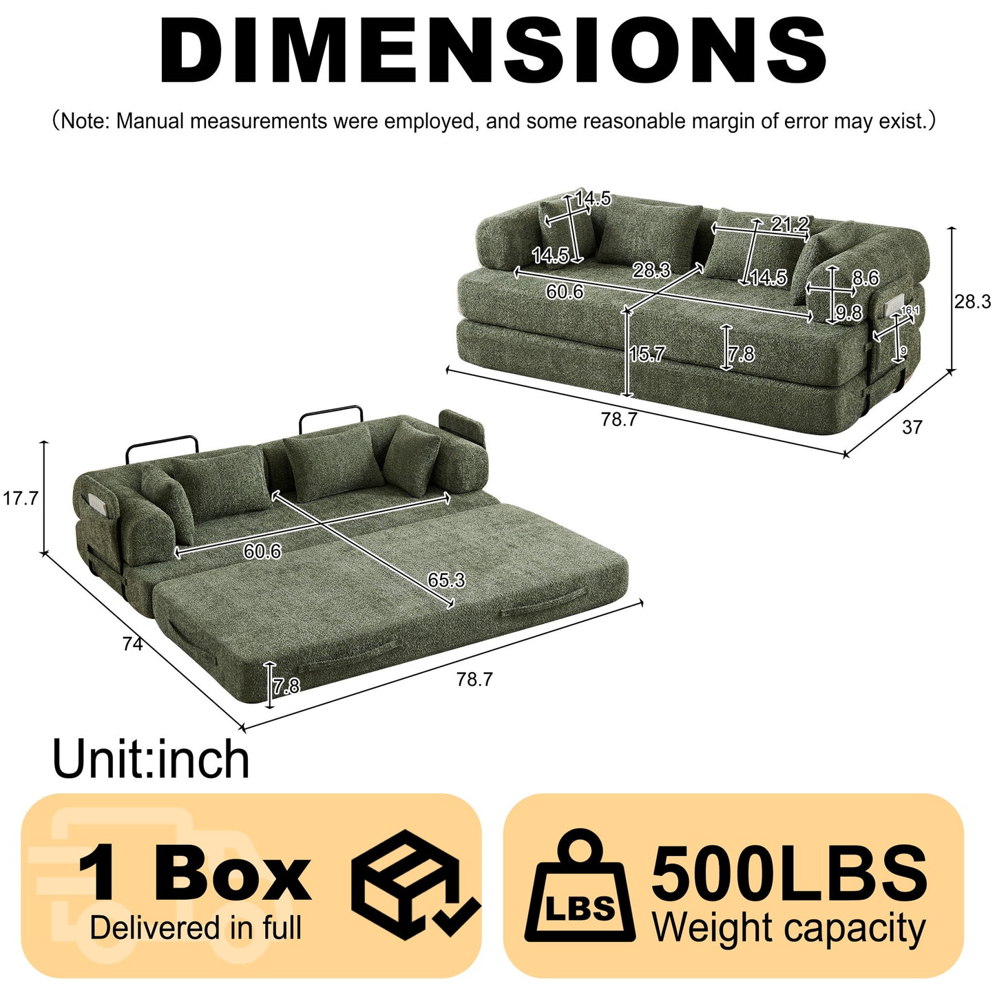 Convertible Sleeper Sofa Bed With Cylindrical Pillow Home Essentials