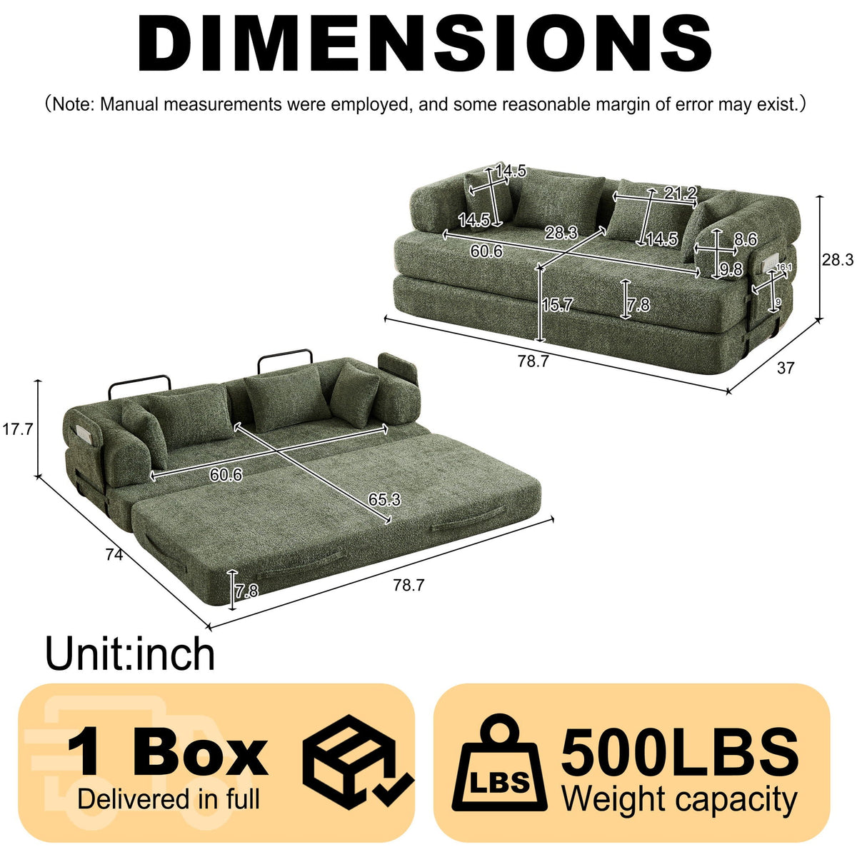 Convertible Sleeper Sofa Bed With Cylindrical Pillow Home Essentials