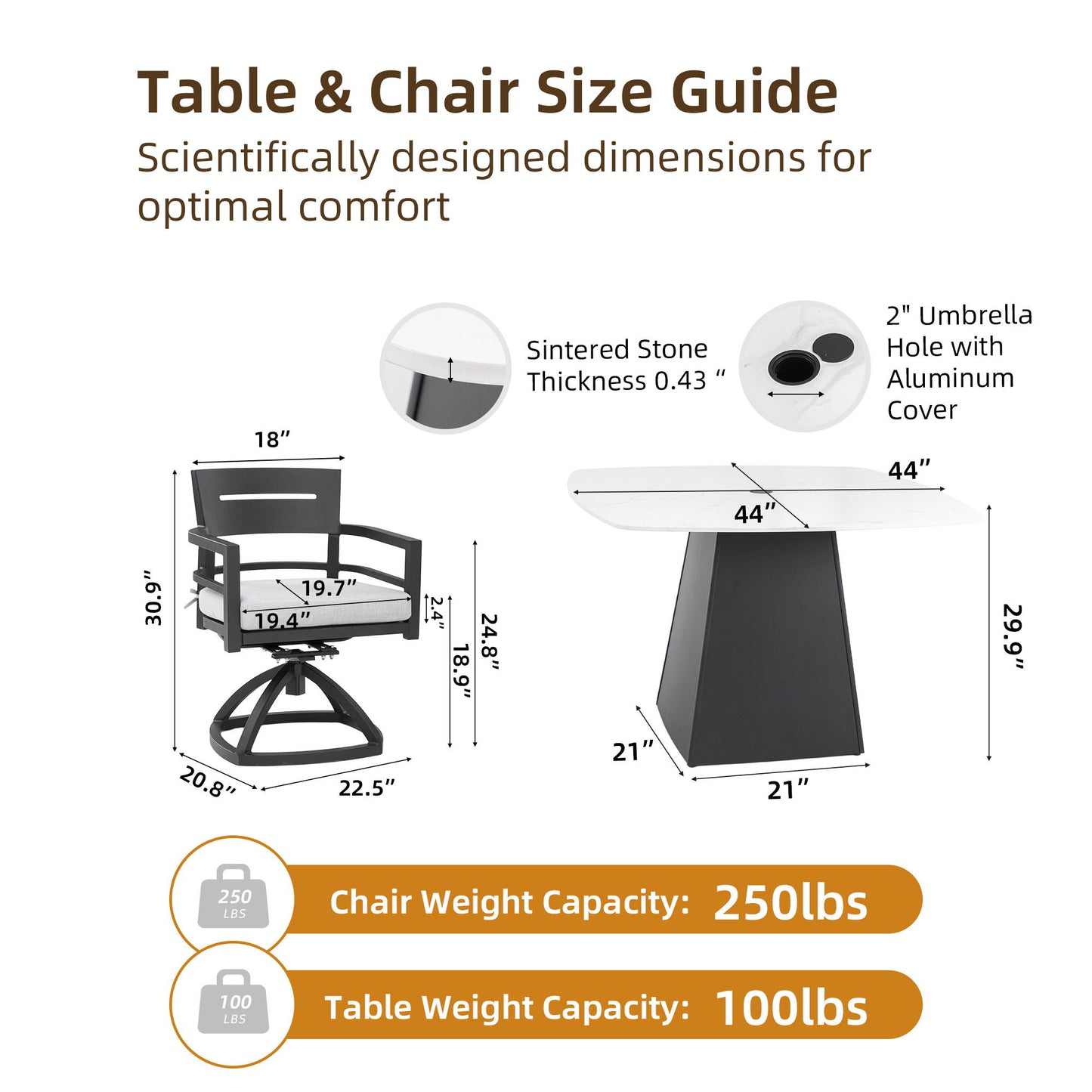 Outdoor Patio Dining Set, Squircle Dining Table, Dining Chairs With Sunbrella Cushions Life Outside