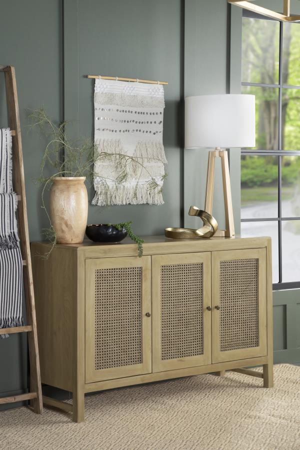 Zamora - Wood Accent Cabinet With Woven Cane CoasterEssence