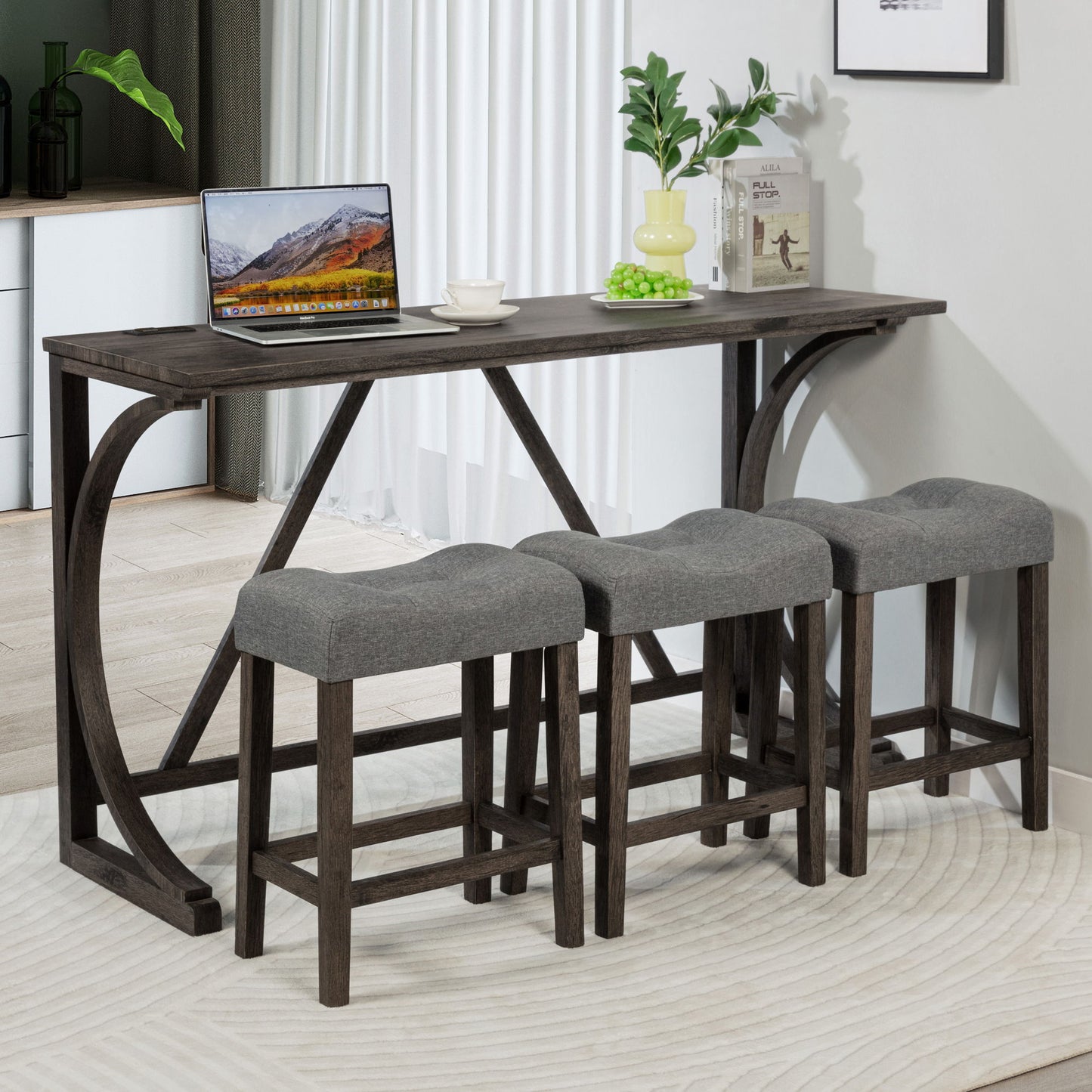 Bar Table Set With 3 Padded Stools Home Essentials