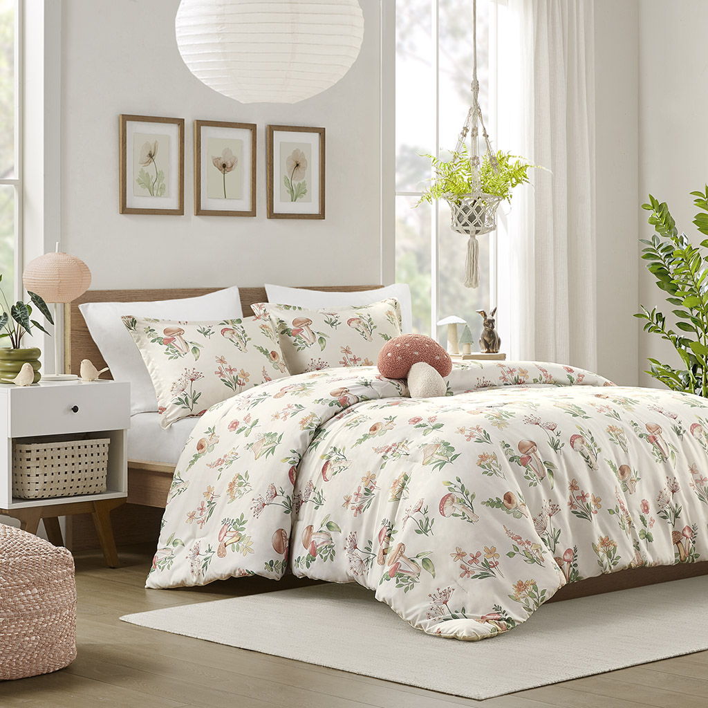 Gwen - Mushroom Garden Comforter Set - Green/Beige Intelligent Design