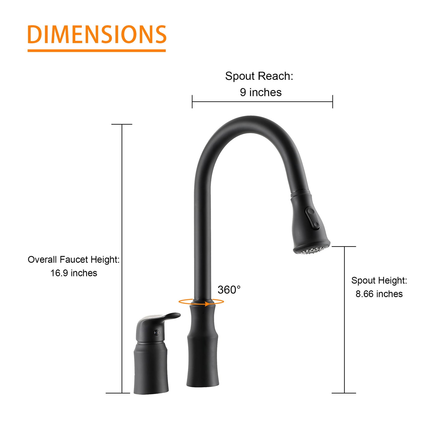 16.9" Kitchen Sink Faucet With Separate Handle And Pull Down Sprayer, Lead Free Brass - Matte Black Daily Nest