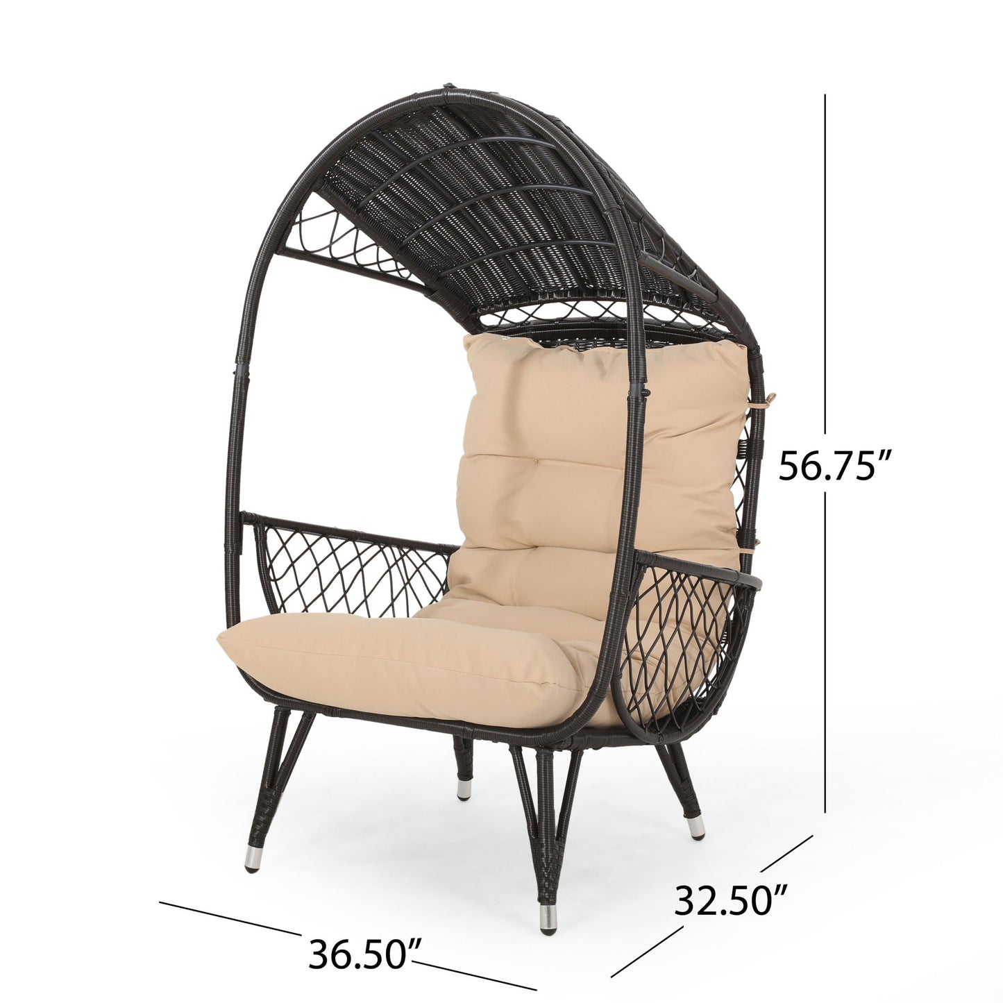 Outdoor Wicker Standing Basket Chair With Cushion Noble House