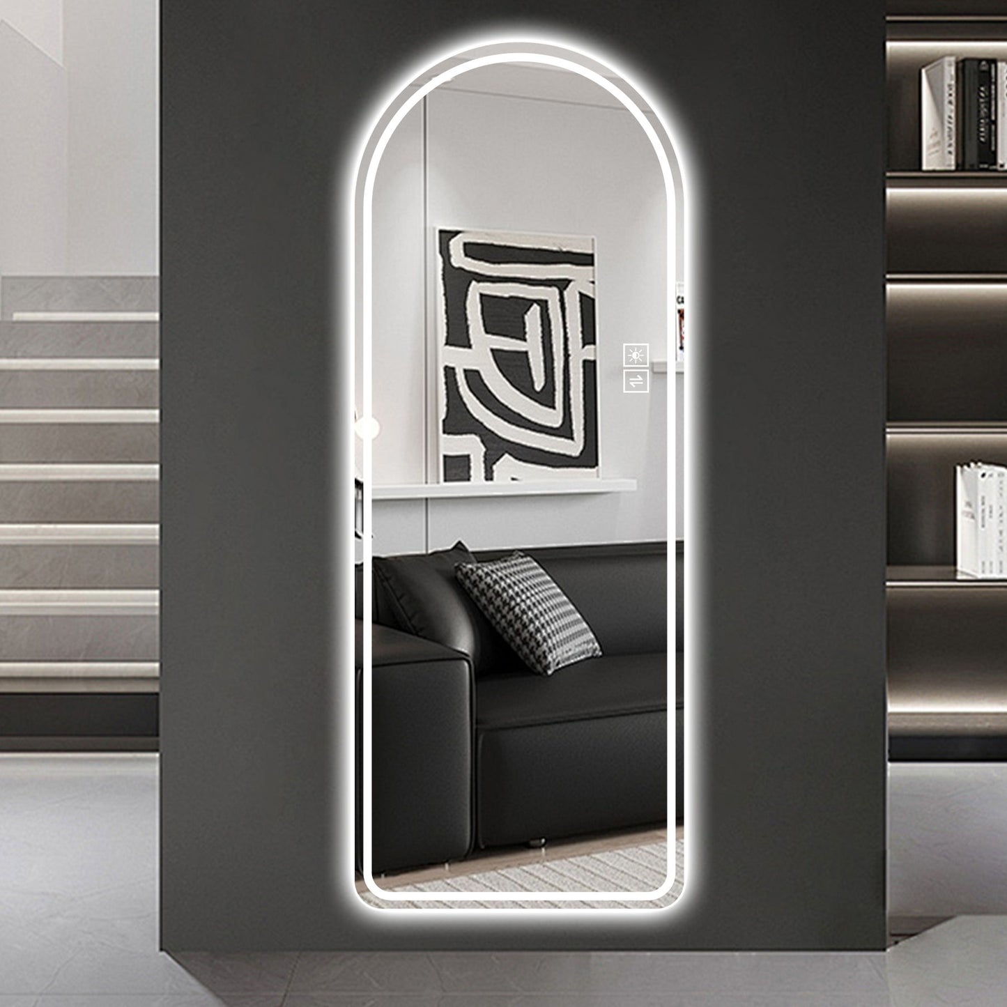 Arch Design LED Full Length Mirror, Dimmable, High Definition, Explosion Proof, 65" X 21" - Silver Daily Nest