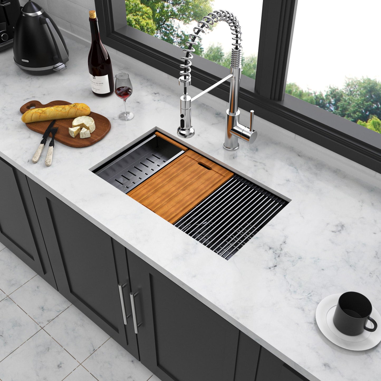 Workstation Kitchen Sink, Single Bowl Undermount 16 Gauge Stainless Steel - White Daily Nest