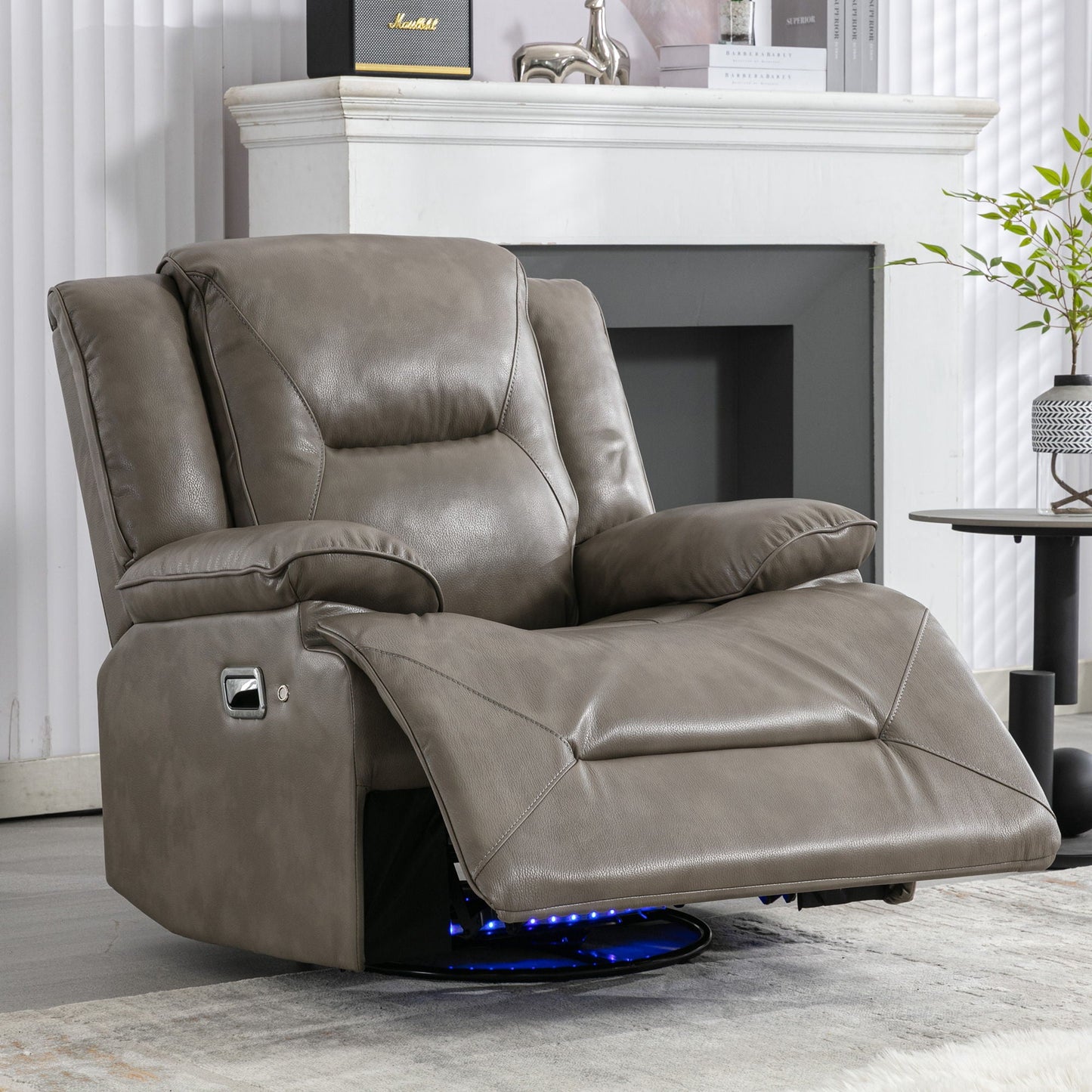 360° Swivel And Rocking Home Theater Recliner Manual Recliner Chair With A LED Light Strip For Living Room Hearth and Haven