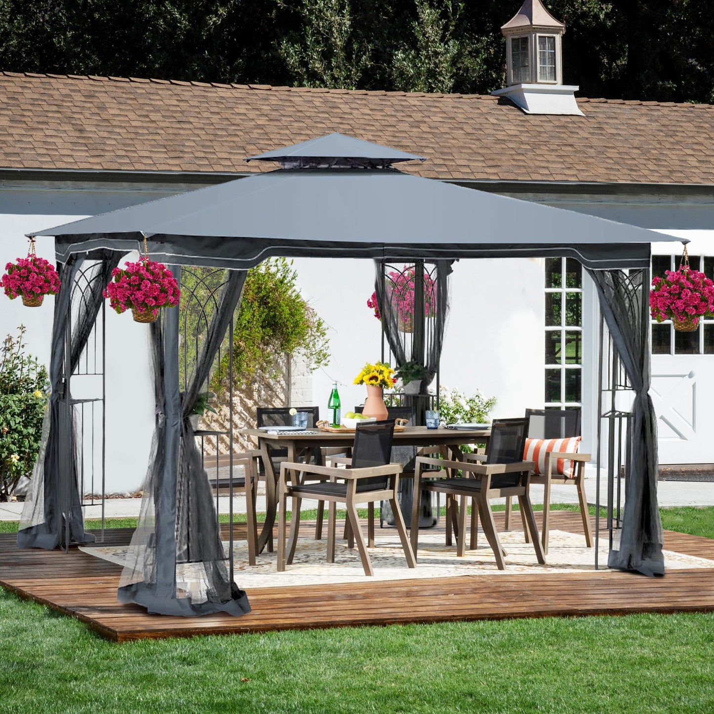 Patio Gazebo Tent With Ventilated Double Roof And Mosquito Net Home Essentials