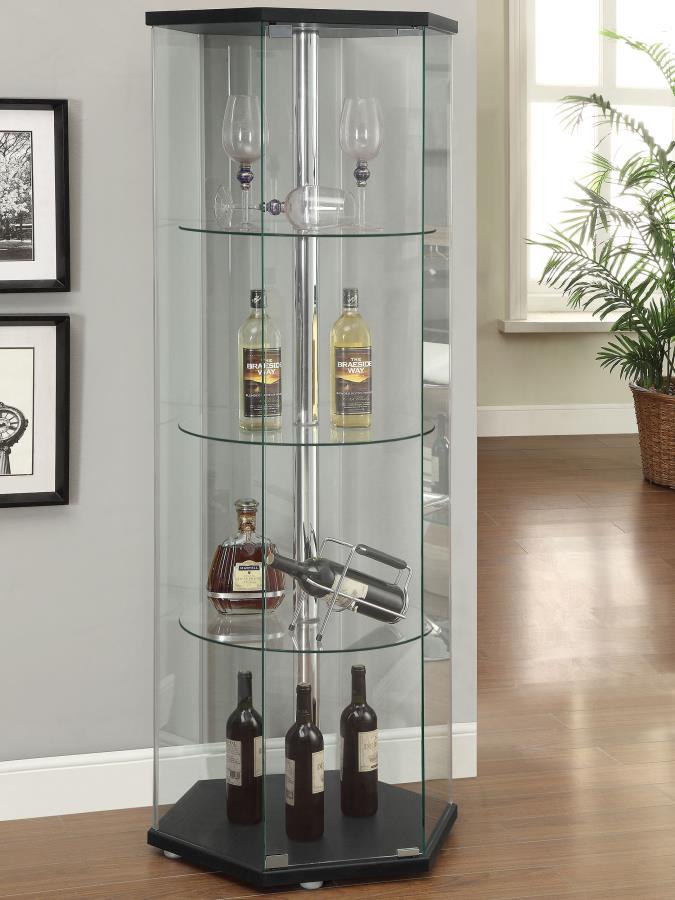 Zahavah - 4-Shelf Hexagonal Clear Glass Curio Cabinet CoasterEveryday