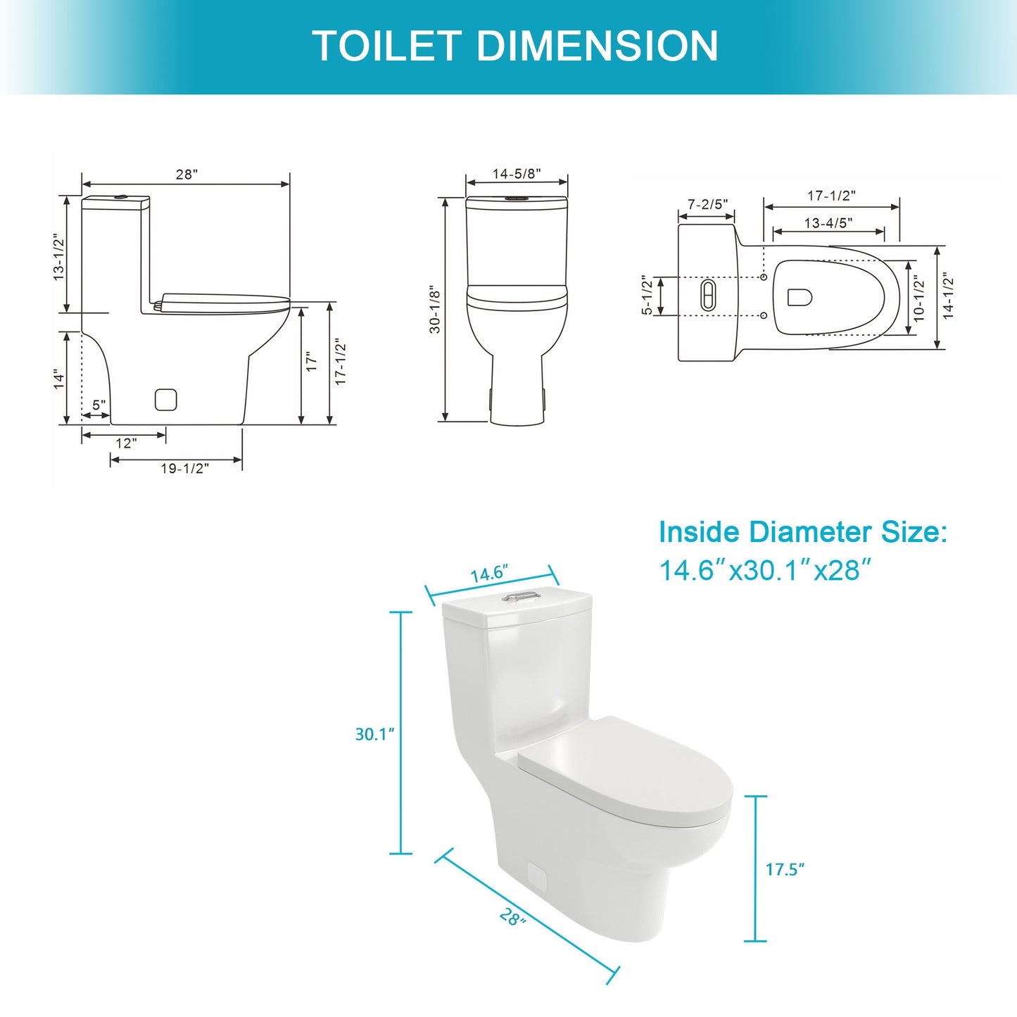 1 Piece Toilet With Dual Flush, Soft Closing Seat - White Daily Nest