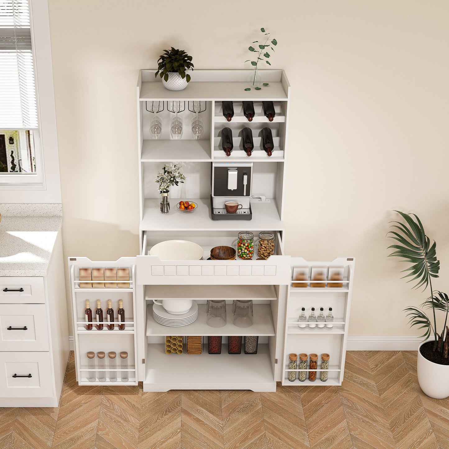 Modern Farmhouse Buffet Cabinet With Hutch Kitchen Storage Sideboard With Drawers & Barn Doors - White Home Essentials