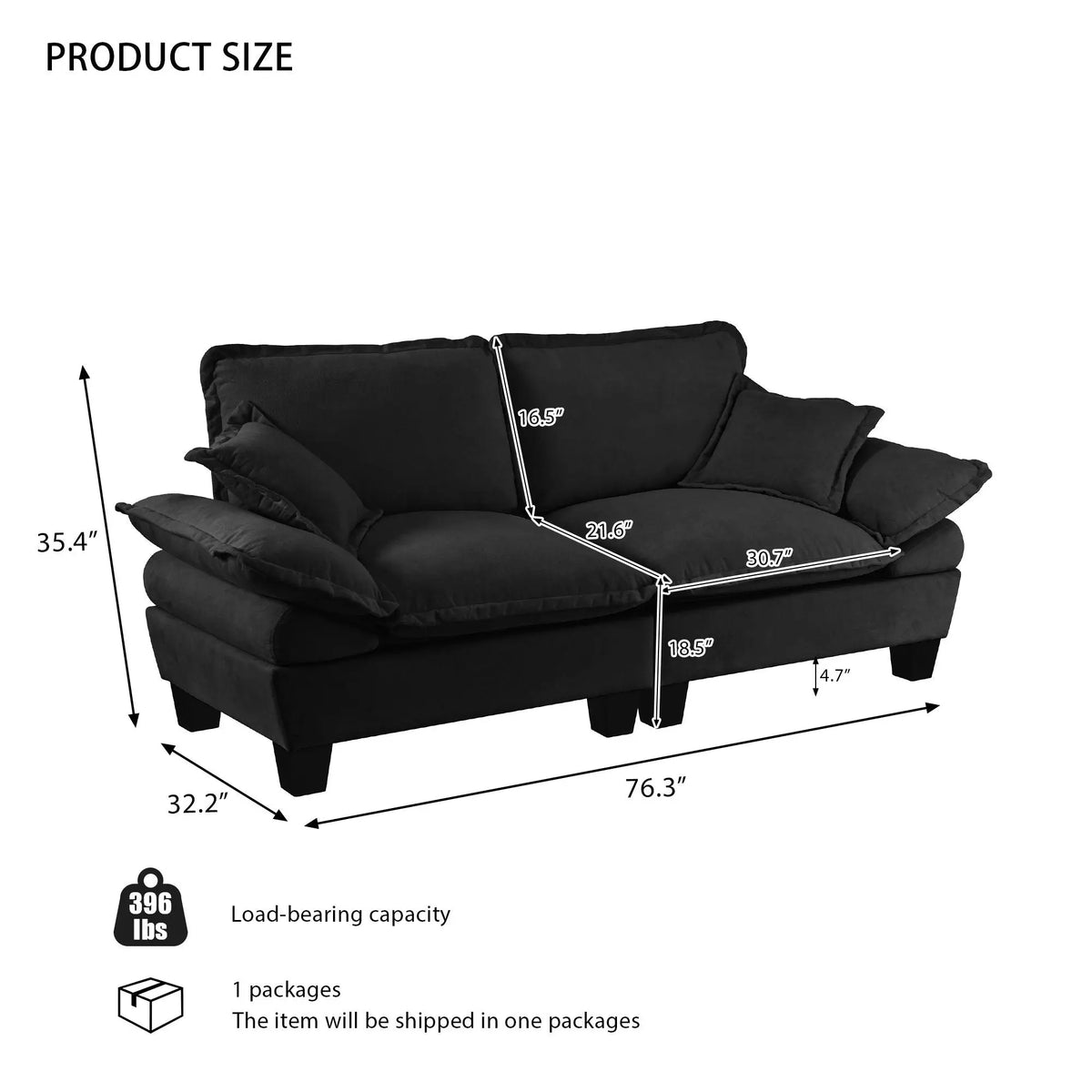 2 Seater Modular Loveseat With Curved Armrests Home Essentials