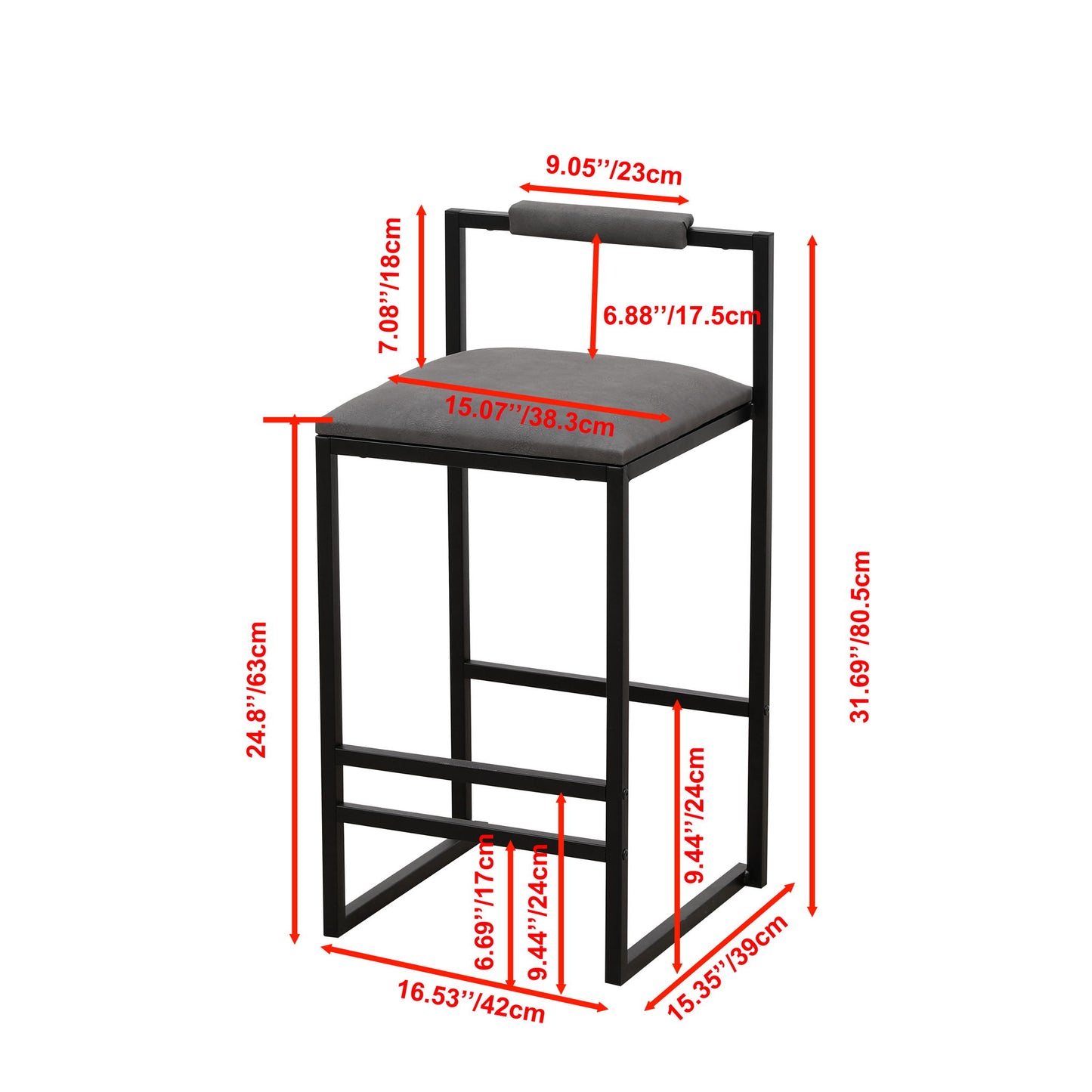 Elegant Bar Stool Set With Backrest And Footrest, Counter Height (Set of 2) Home Essentials