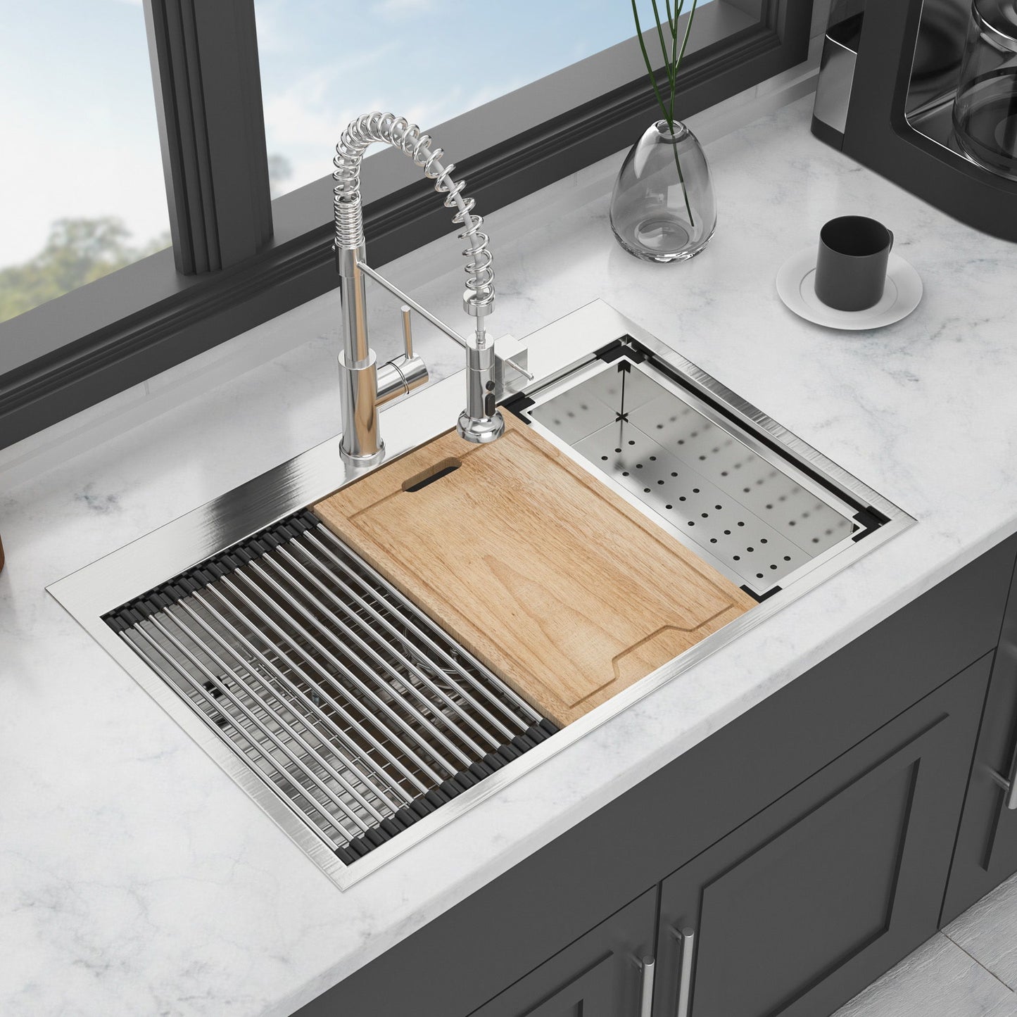 Drop In Kitchen Sink With Workstation, 16 Gauge - Brushed Nickel Daily Nest