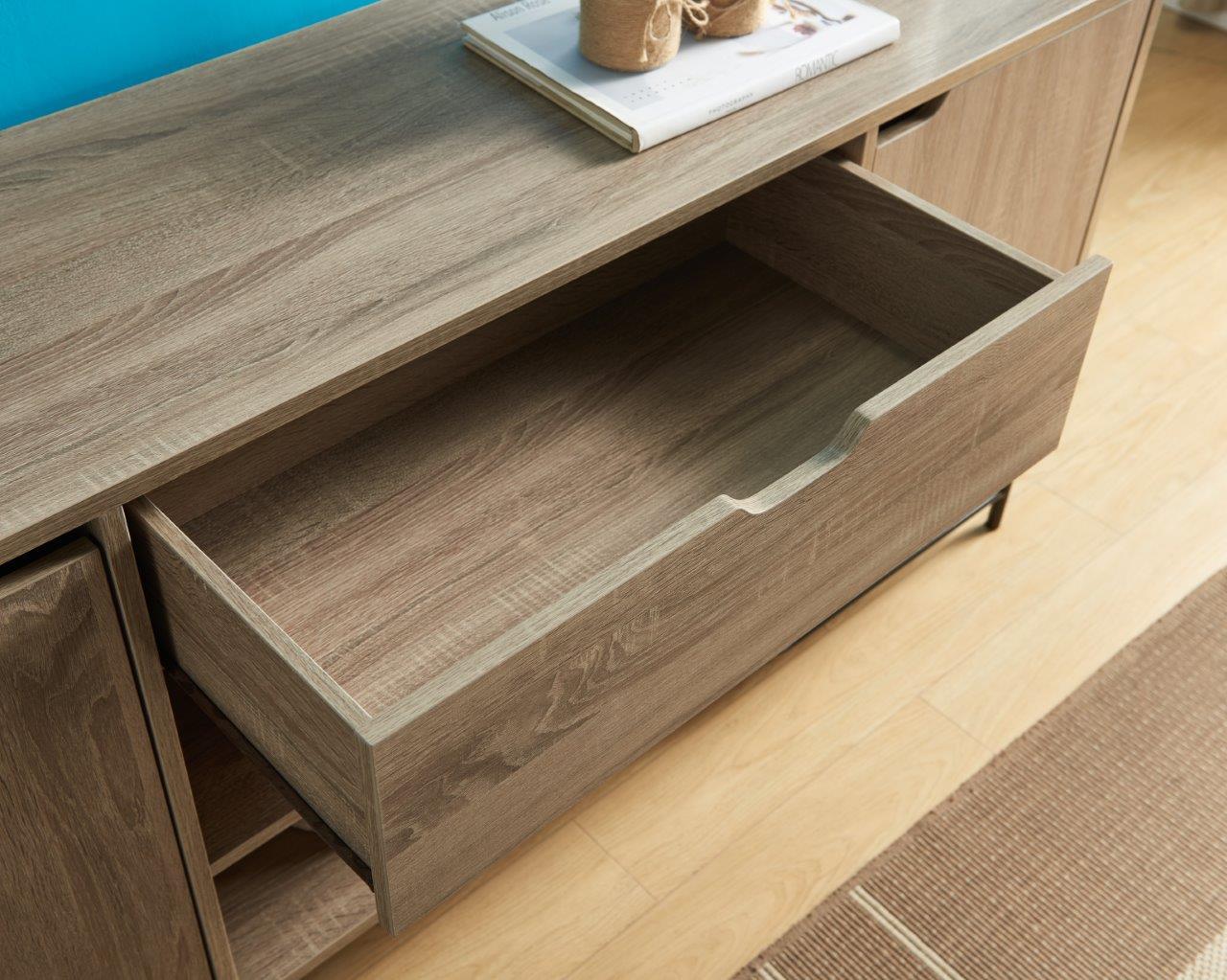 Buffet With Metal Legs With Two Door, One Drawer And Six Shelves Home Essentials