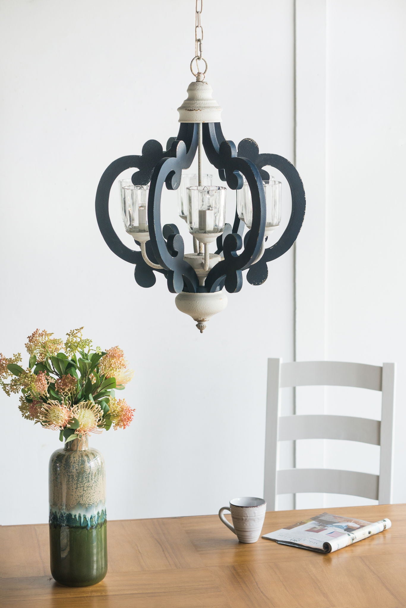 Wood Chandelier 6 Light Farmhouse Pendant Lighting Wood Hanging Light Fixture For Kitchen Living Dining Room, Bulb Not Included - Cream Daily Nest