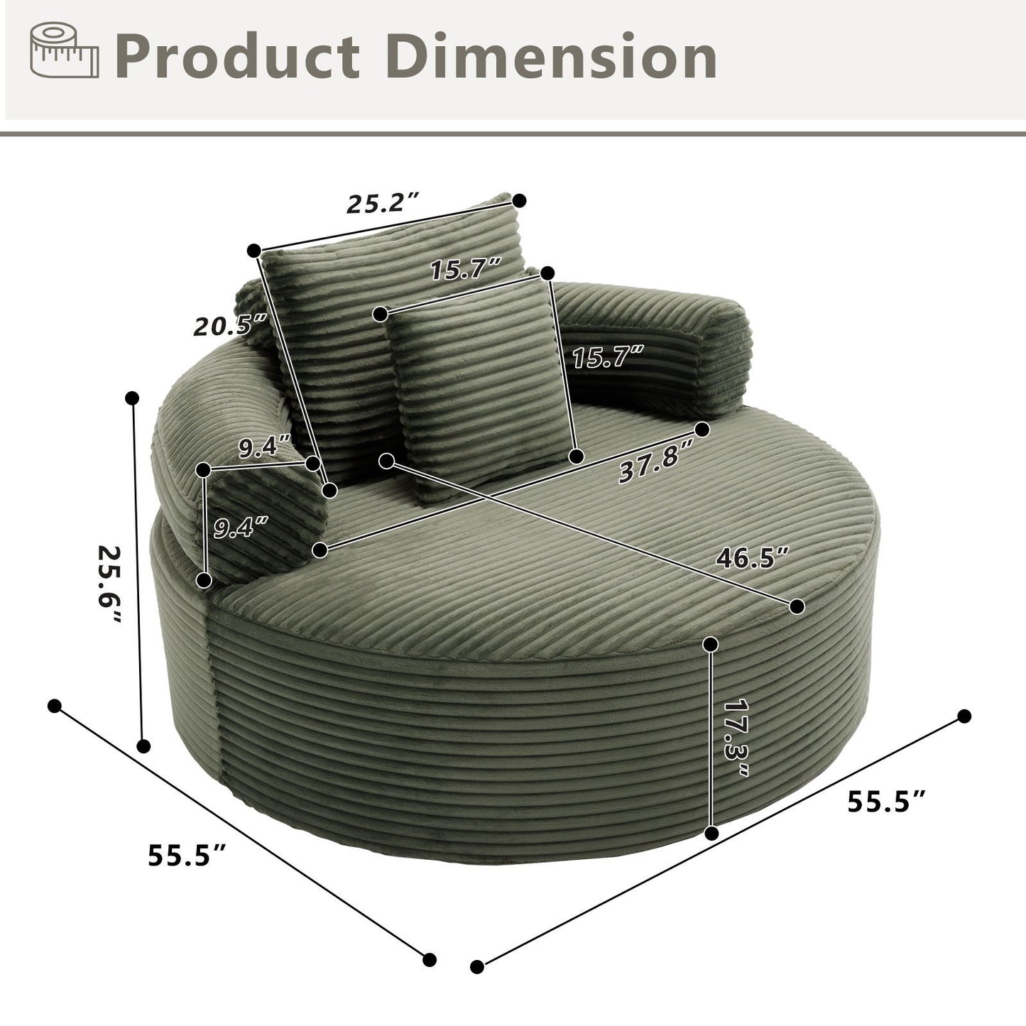 Round Sofa Bed With 3 Pillows For Living Room Home Essentials