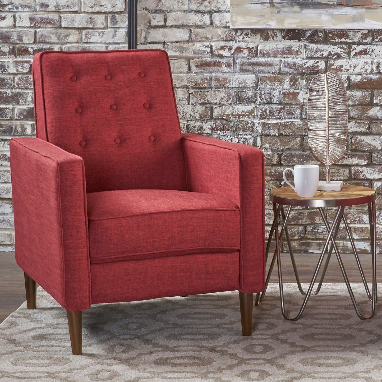 Mid-Century Modern Recliner With Button Tufted Waffle Stitch Noble House