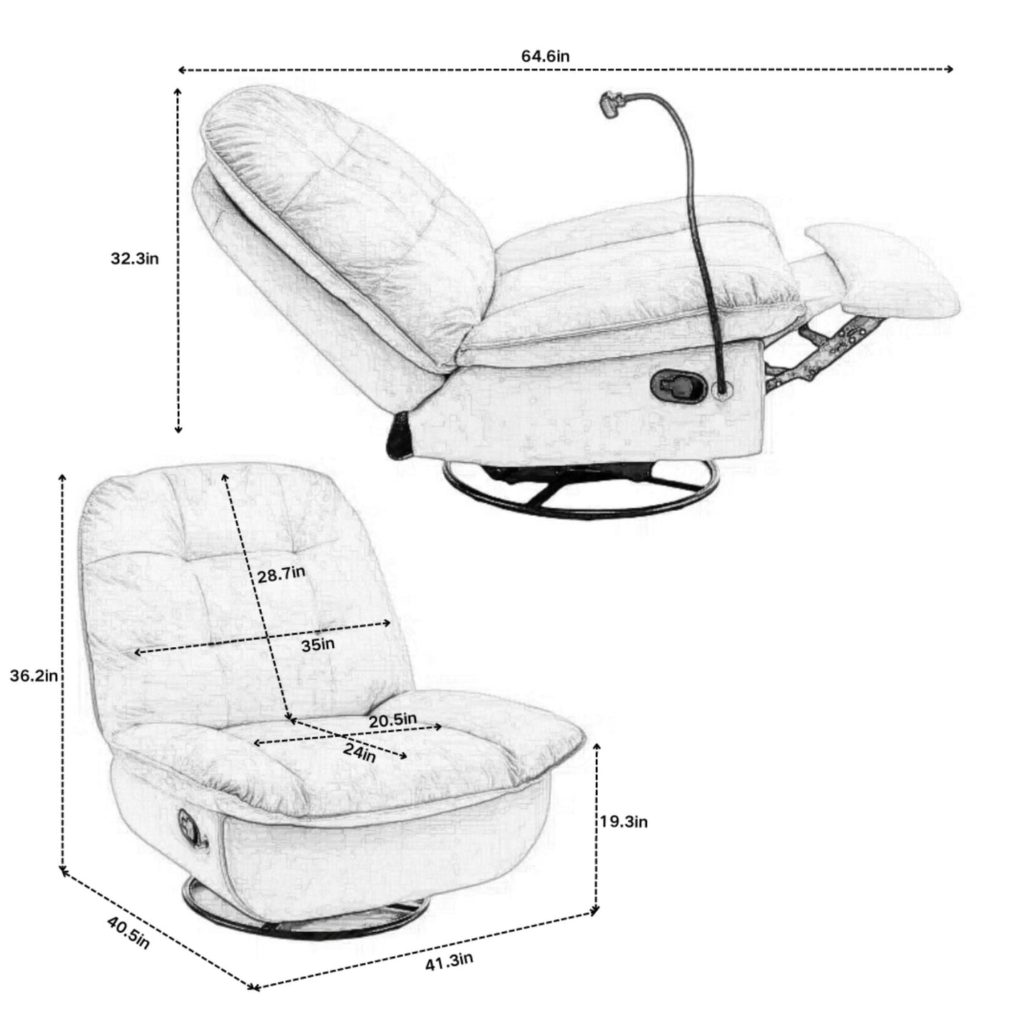 Modern Swivel Gliding Recliner Chair With Rocking Function And Phone Holder, Large Comfortable Home Essentials