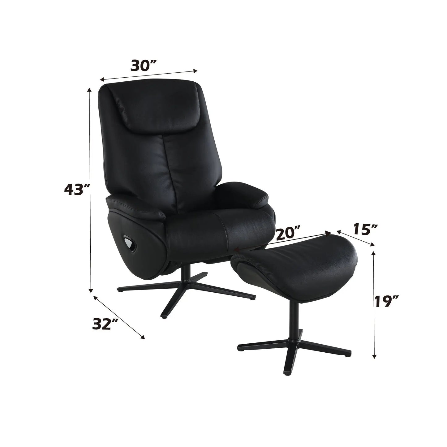 Labotina - Top Grain Leather Accent Chair With Swivel & Ottoman - Black Acme