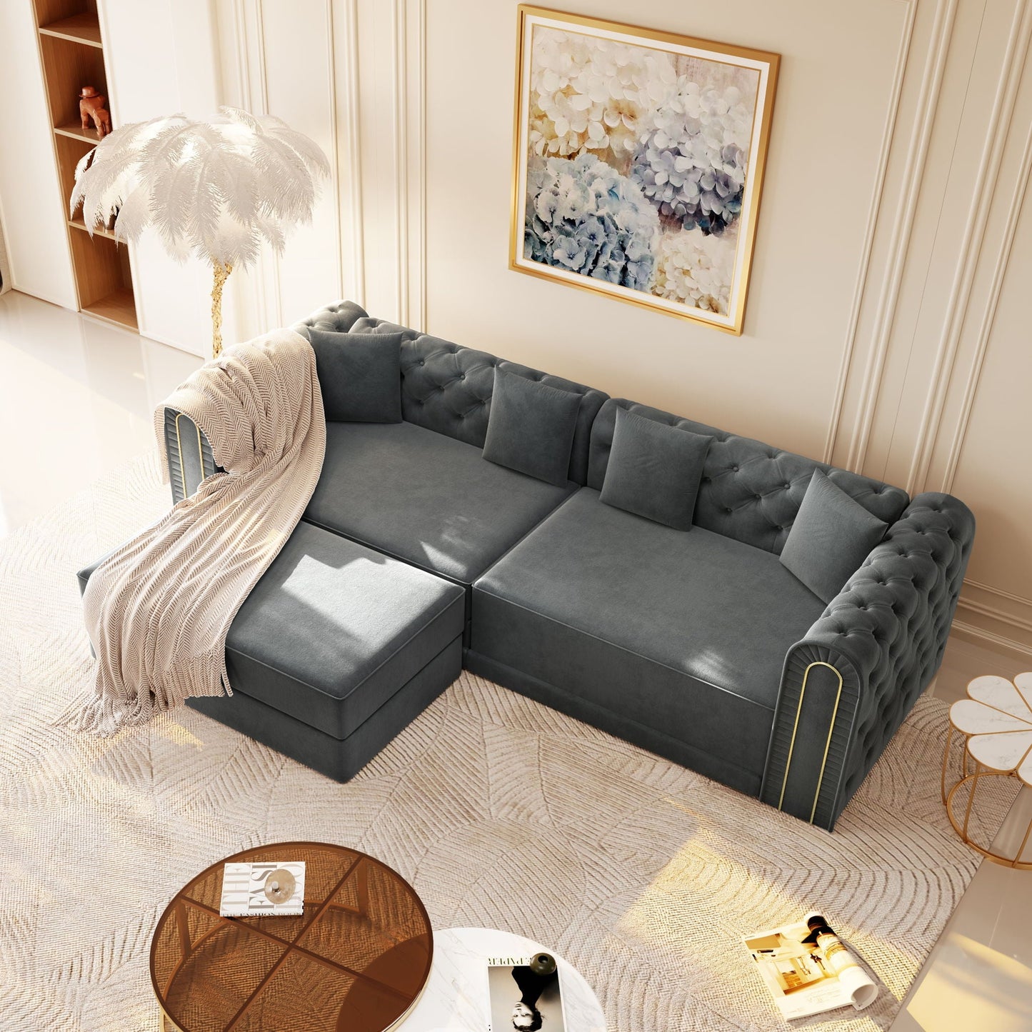 3-In-1 Convertible Sleeper Sofa With Movable Ottoman For Living Room Home Essentials
