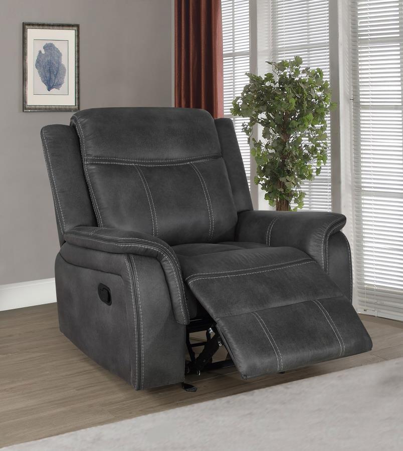 Lawrence - Upholstered Padded Arm Glider Recliner - Charcoal CoasterEveryday